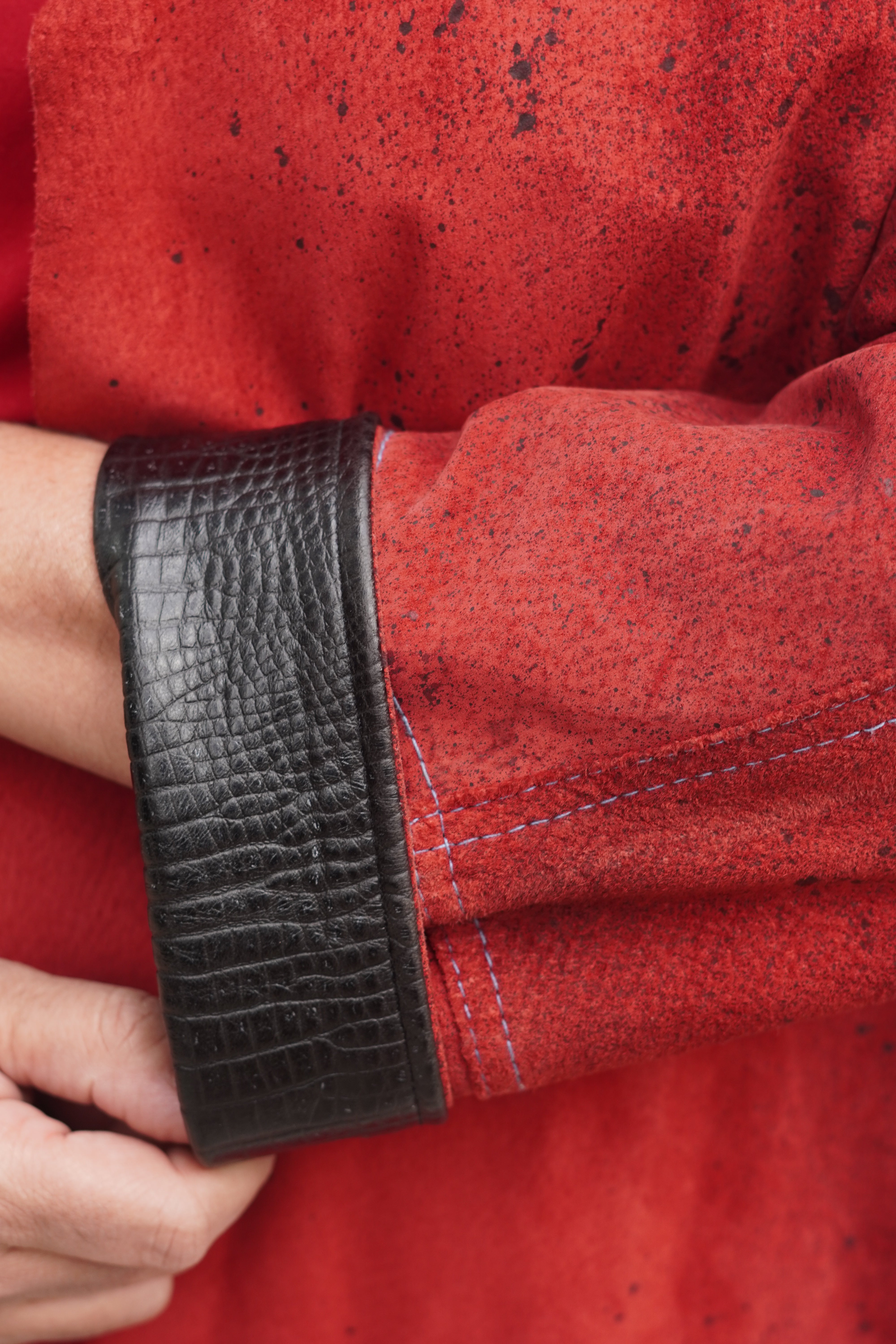 Hand-Painted Red and Black Suede 7/8 Coat by Pepin Designs #14