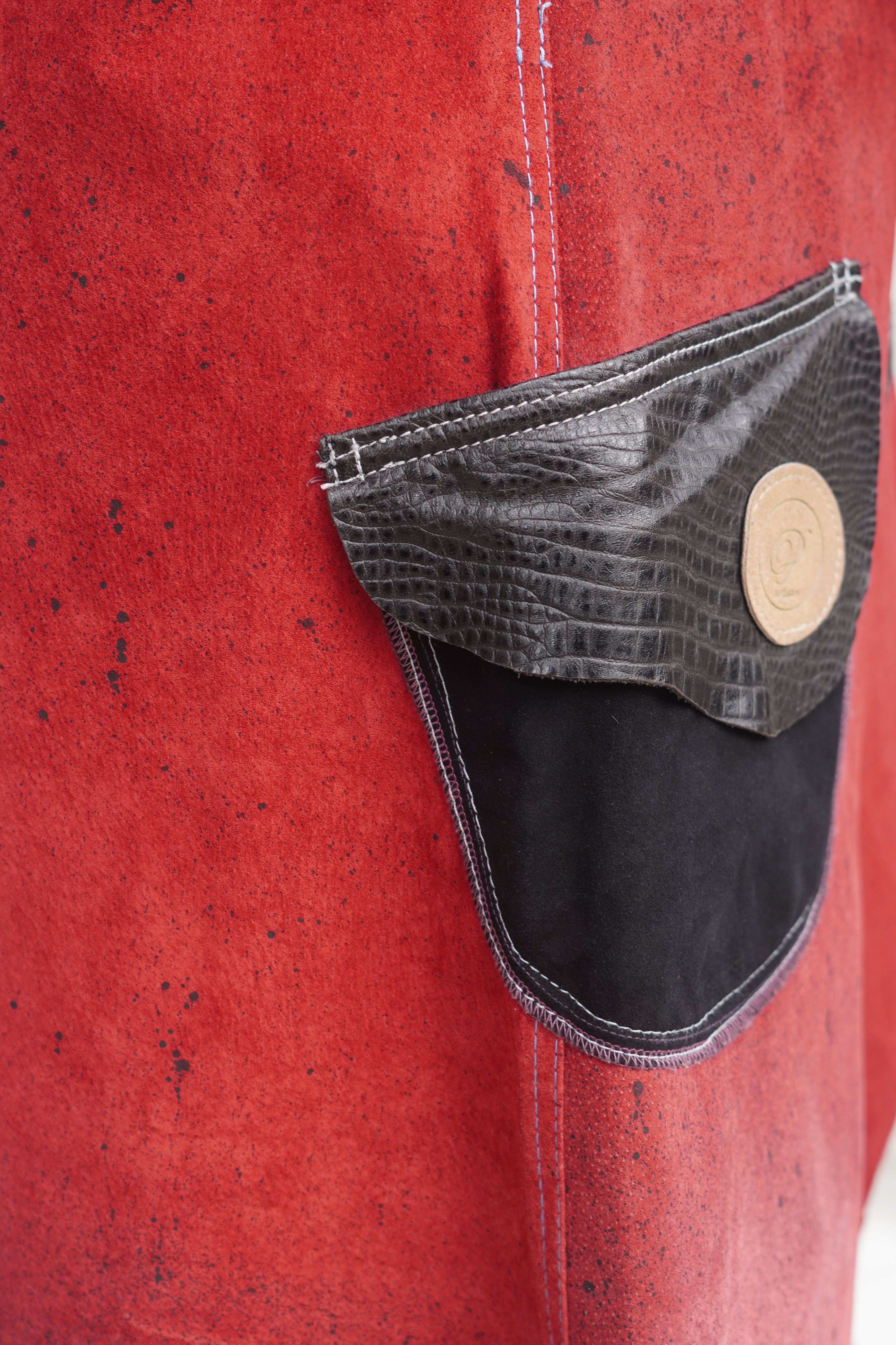 Hand-Painted Red and Black Suede 7/8 Coat by Pepin Designs #14