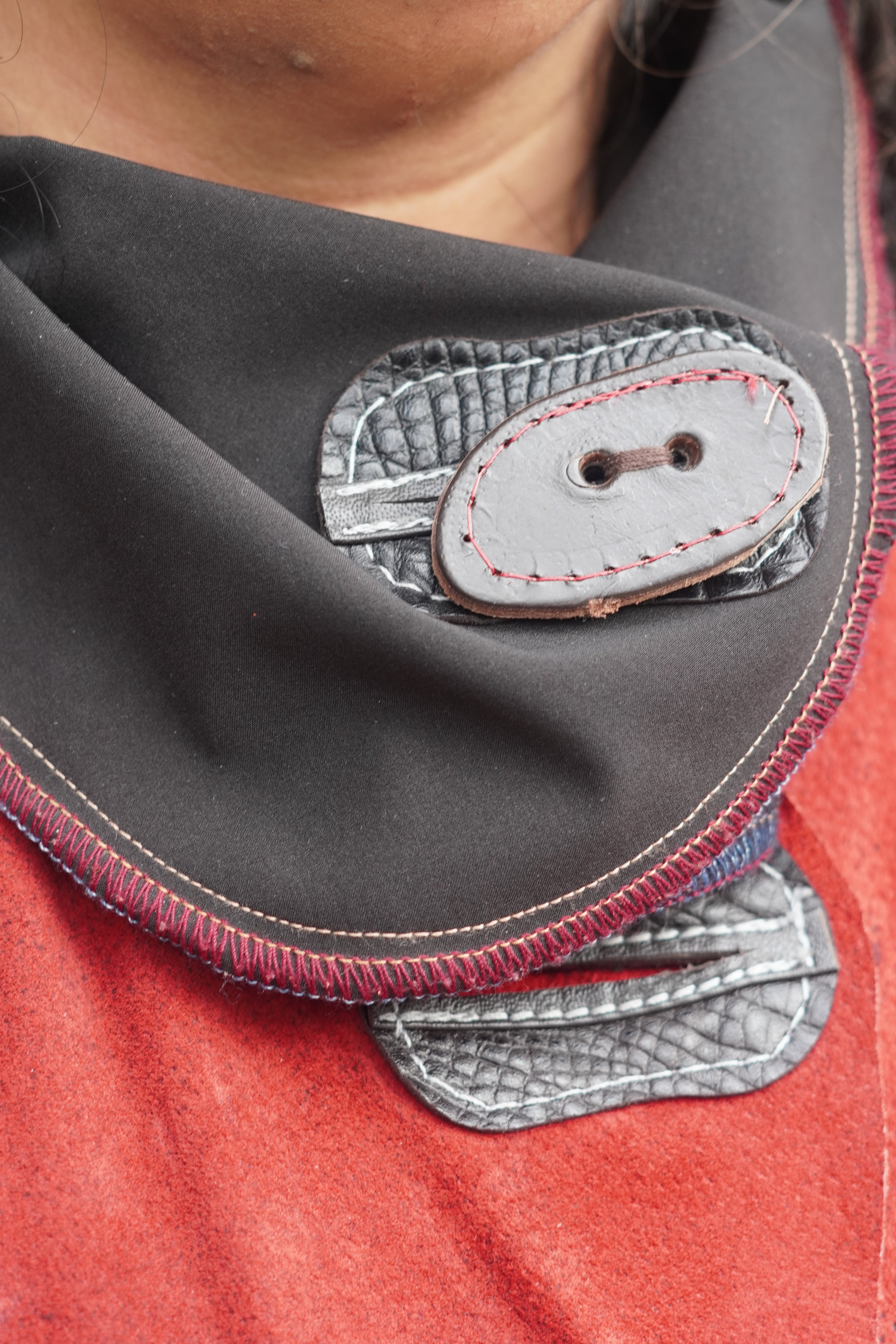 Hand-Painted Red and Black Suede 7/8 Coat by Pepin Designs #14