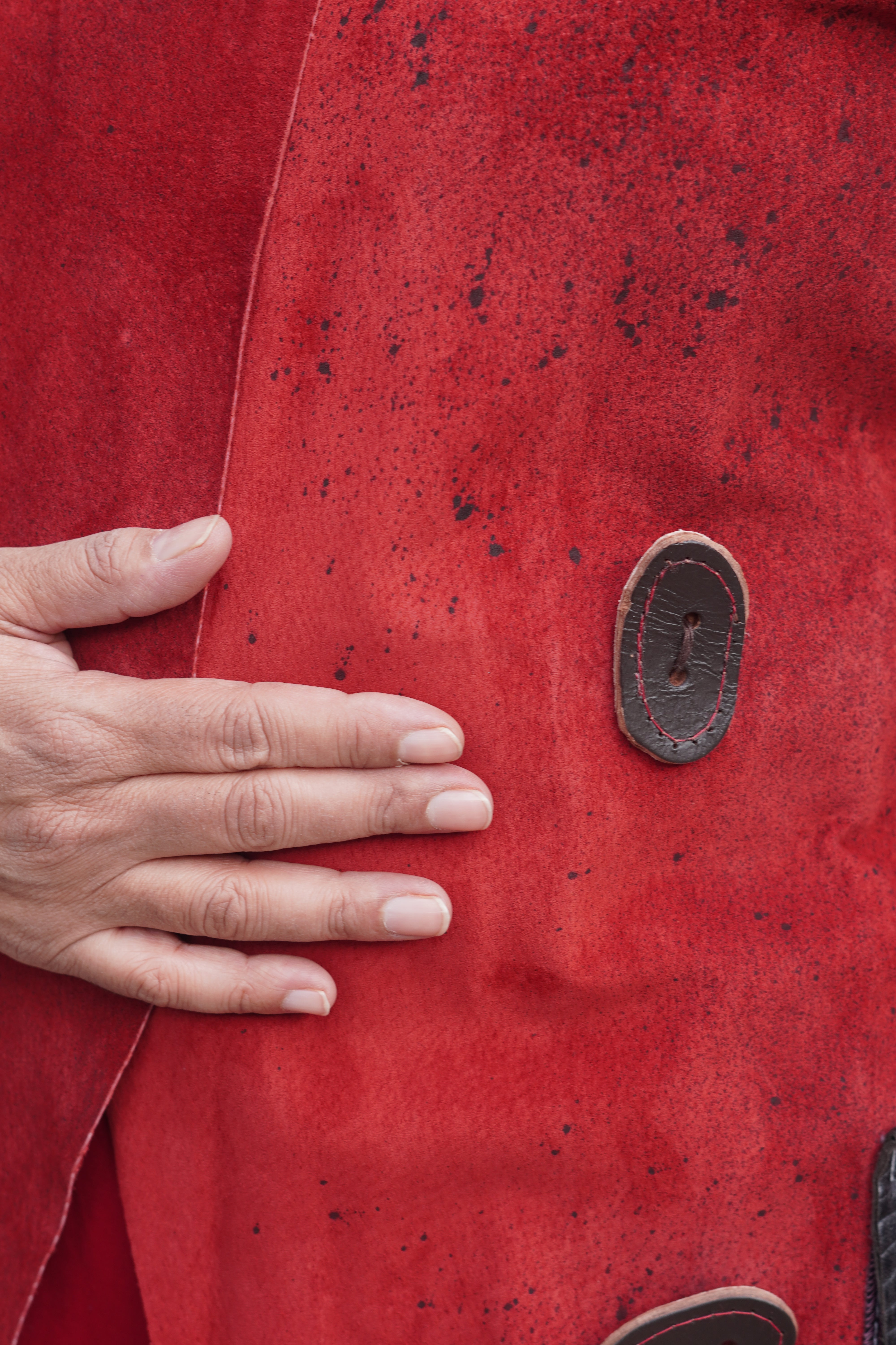 Hand-Painted Red and Black Suede 7/8 Coat by Pepin Designs #14