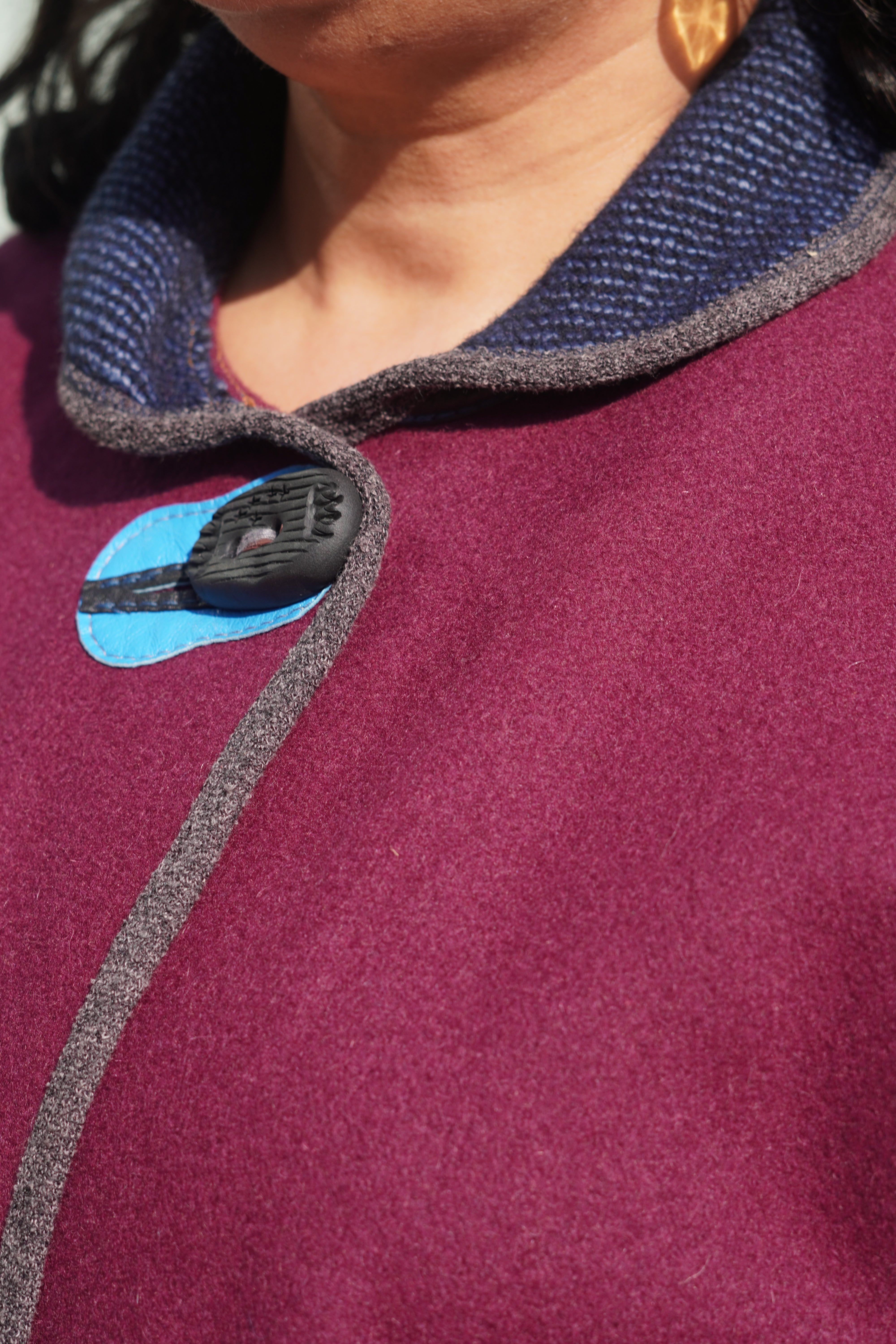 Wine Wool Twill Colour-Block 7/8 Coat by Pepin Designs #18