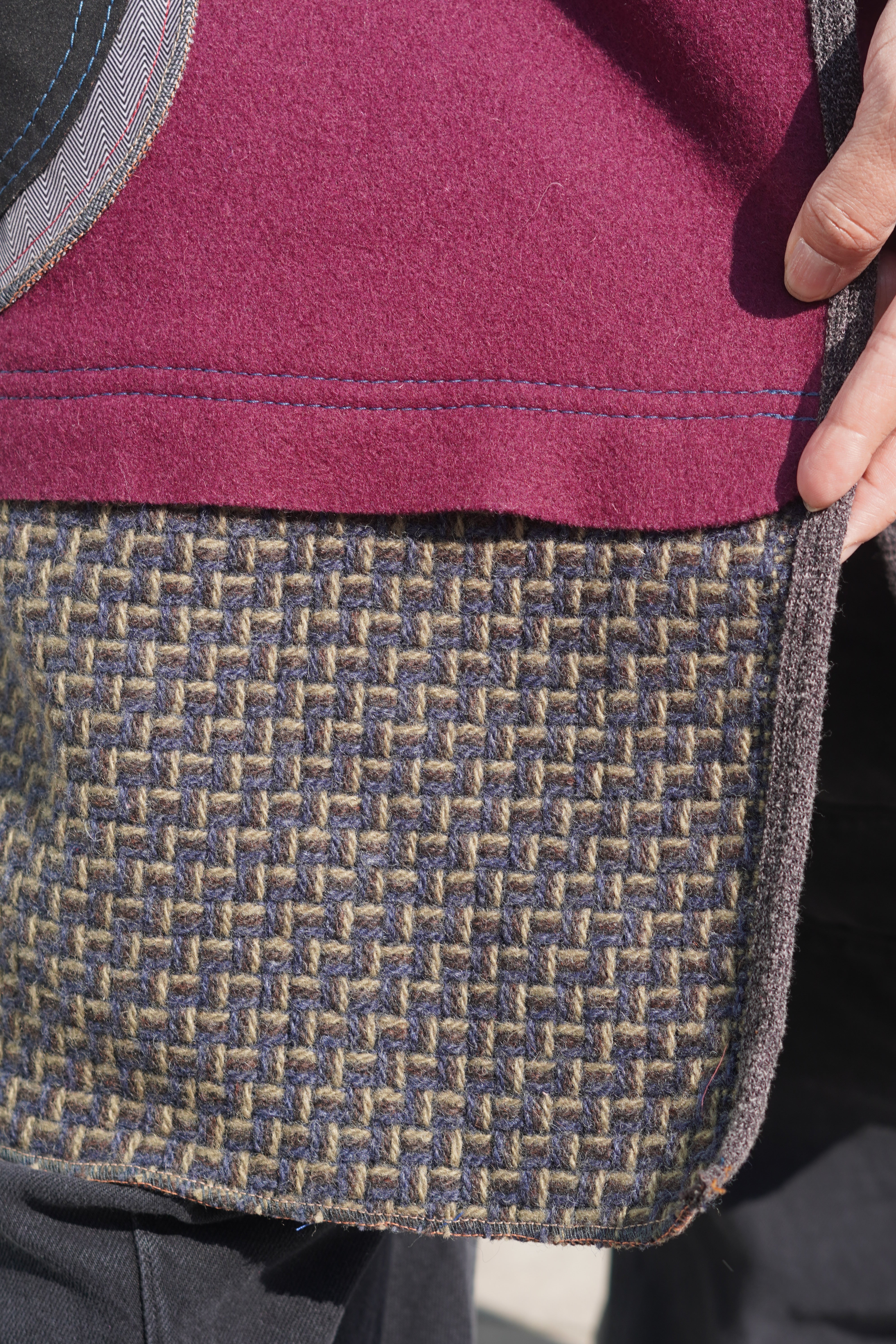 Wine Wool Twill Colour-Block 7/8 Coat by Pepin Designs #18