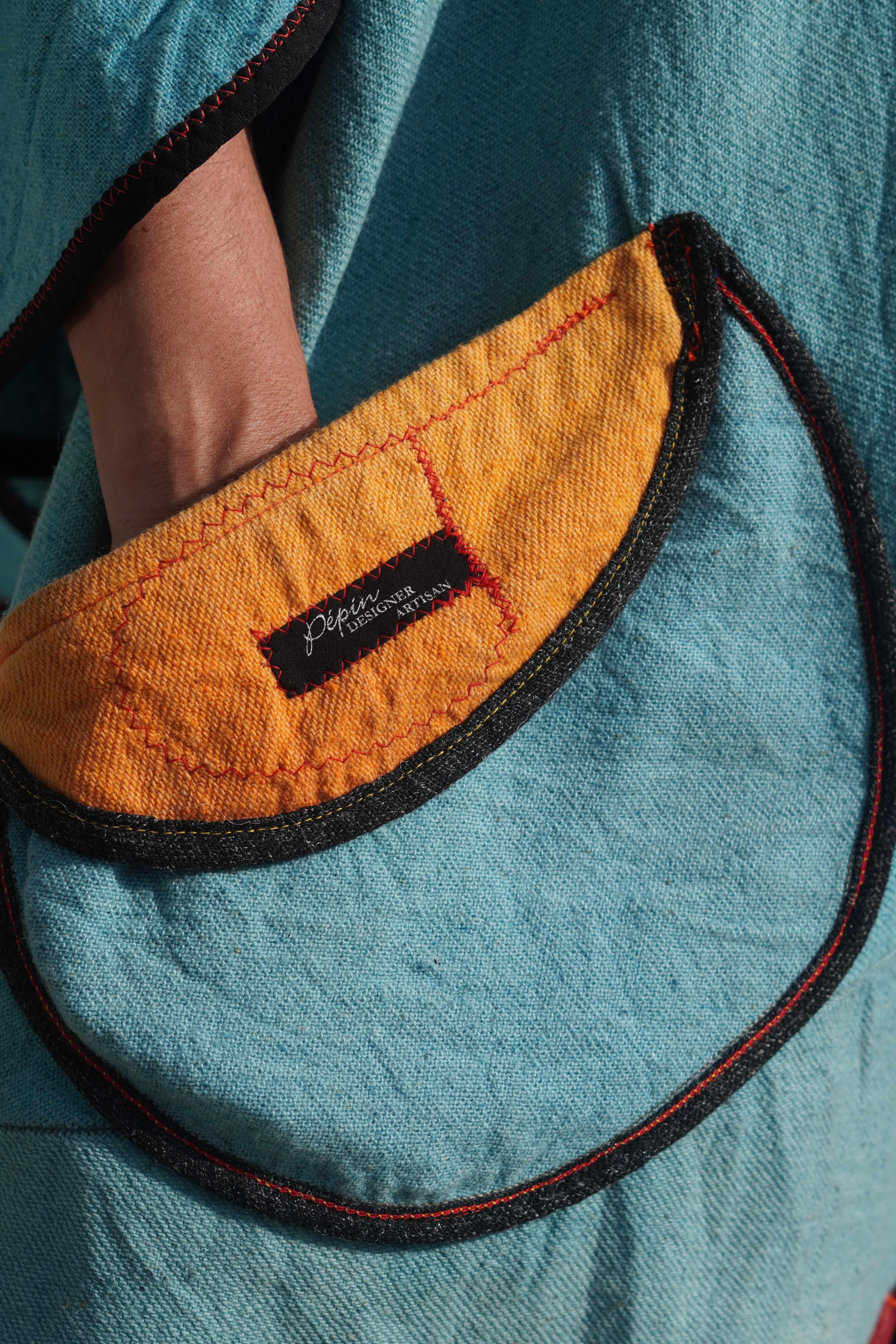 Sky Blue Wool Twill Cape with Red Performance Trim by Pepin Designs #24