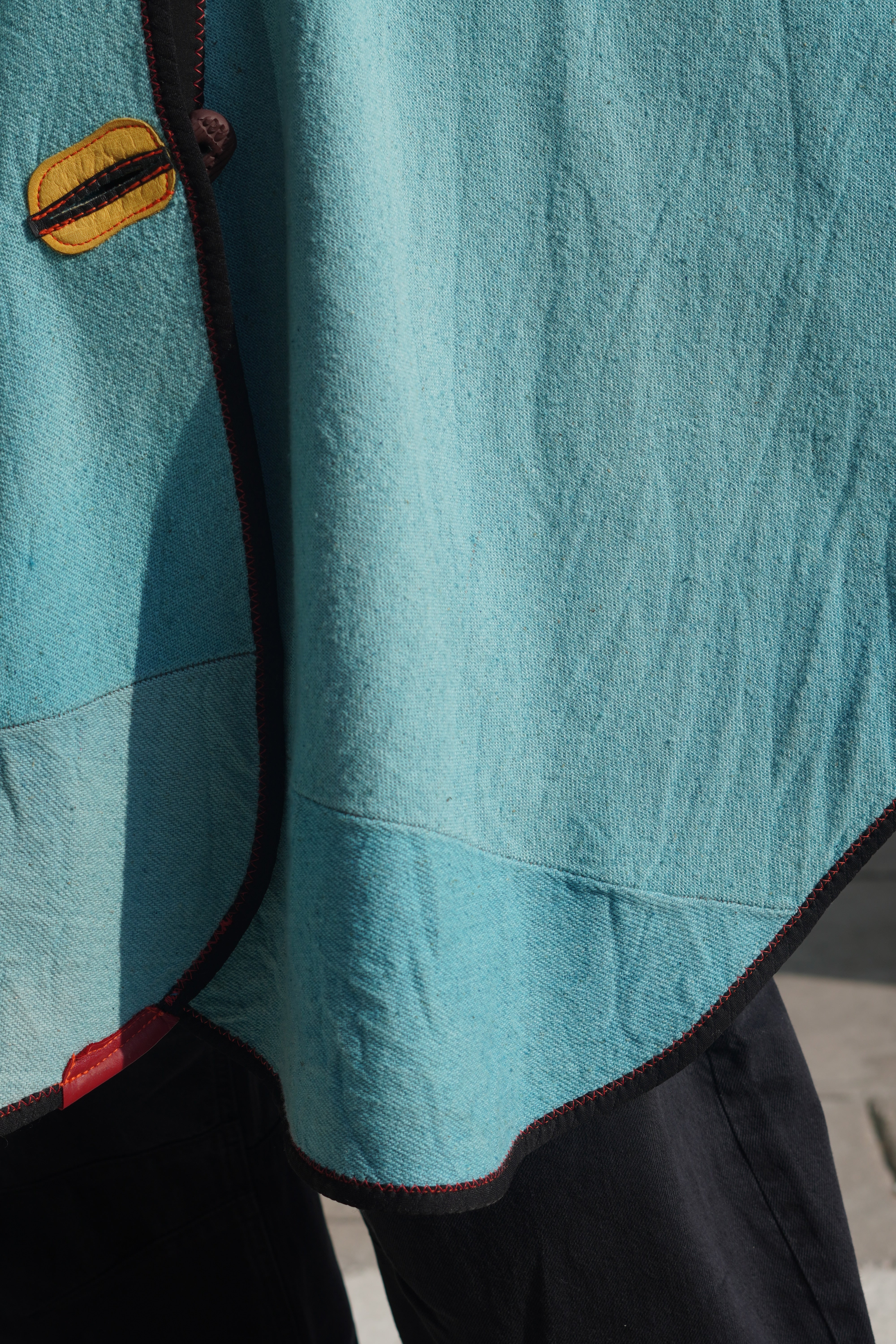 Sky Blue Wool Twill Cape with Red Performance Trim by Pepin Designs #24