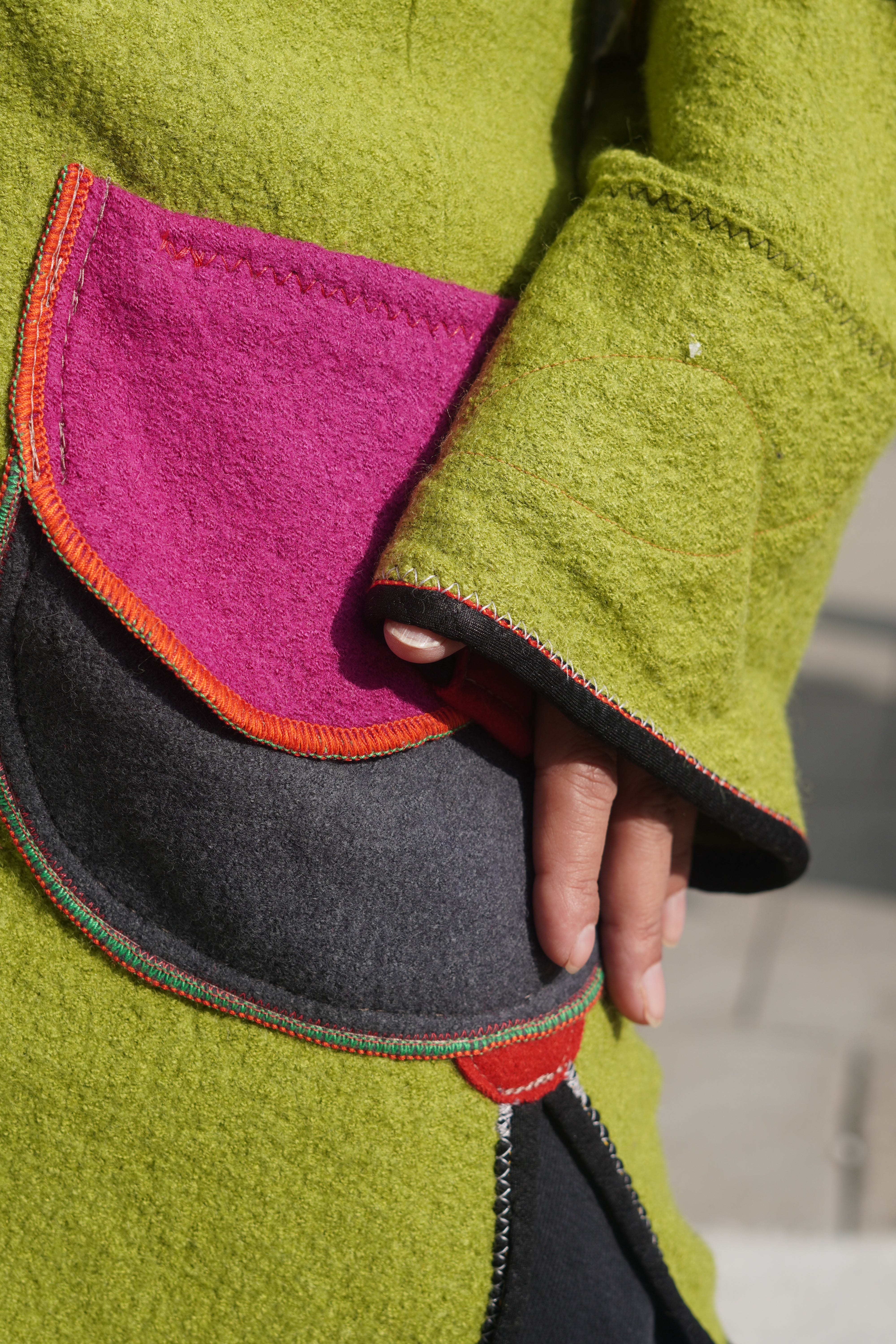 Multi-Colour Boiled Wool Coat with Performance Trim by Pepin Designs #21