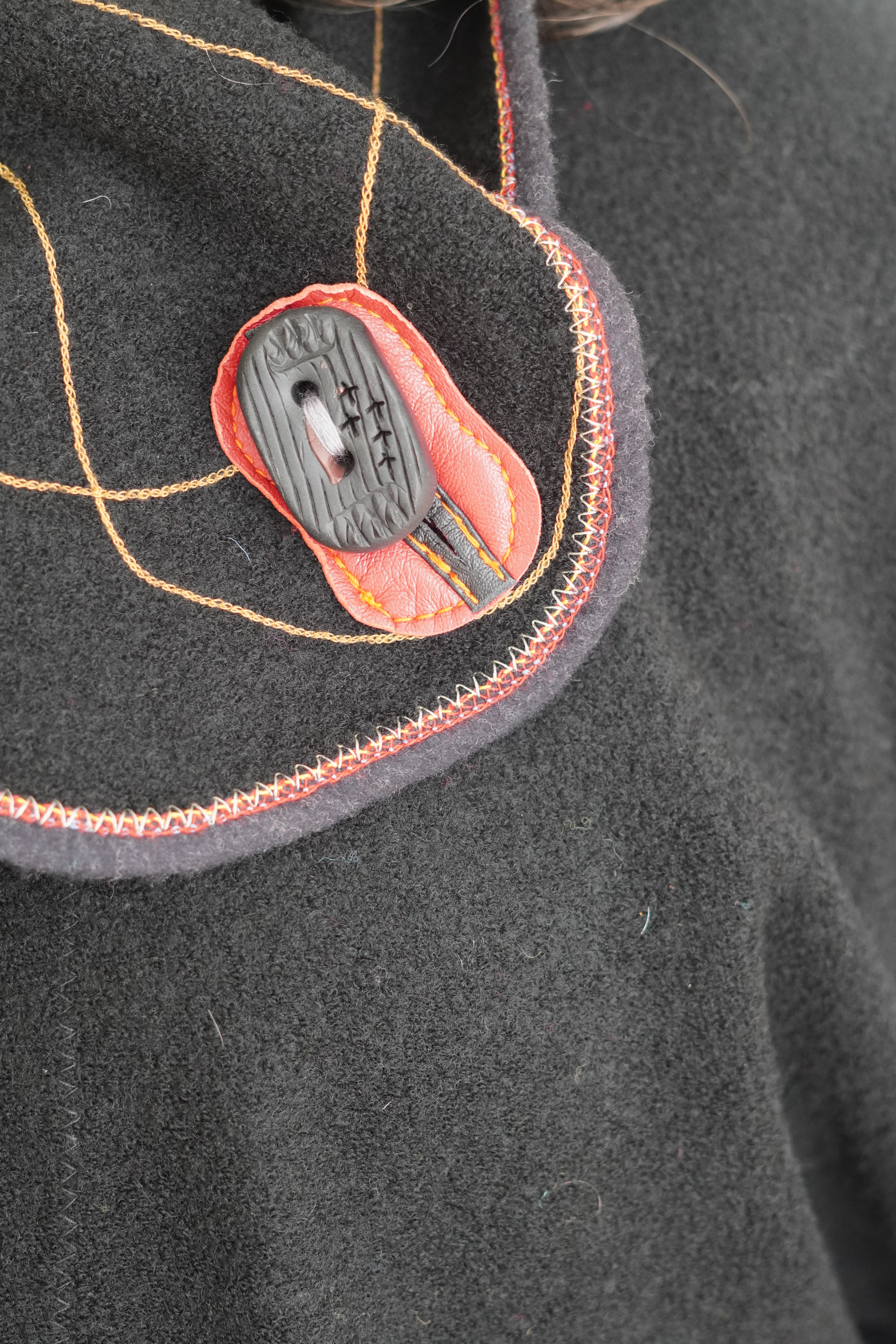 Black Boiled Wool Coat with Embroidered Details by Pepin Designs #23