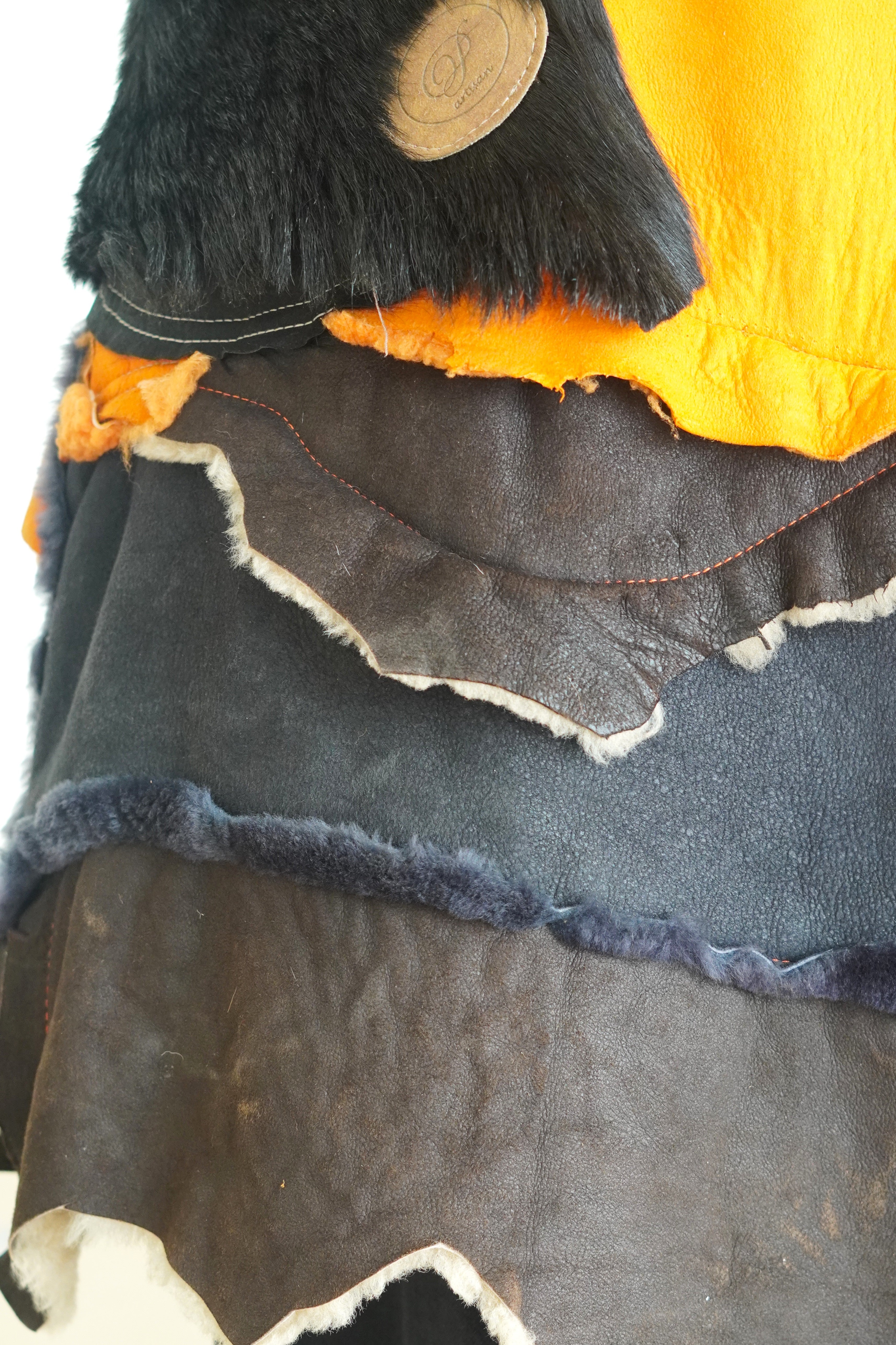 Orange, Brown & Charcoal Shearling Coat by Pepin Designs #12