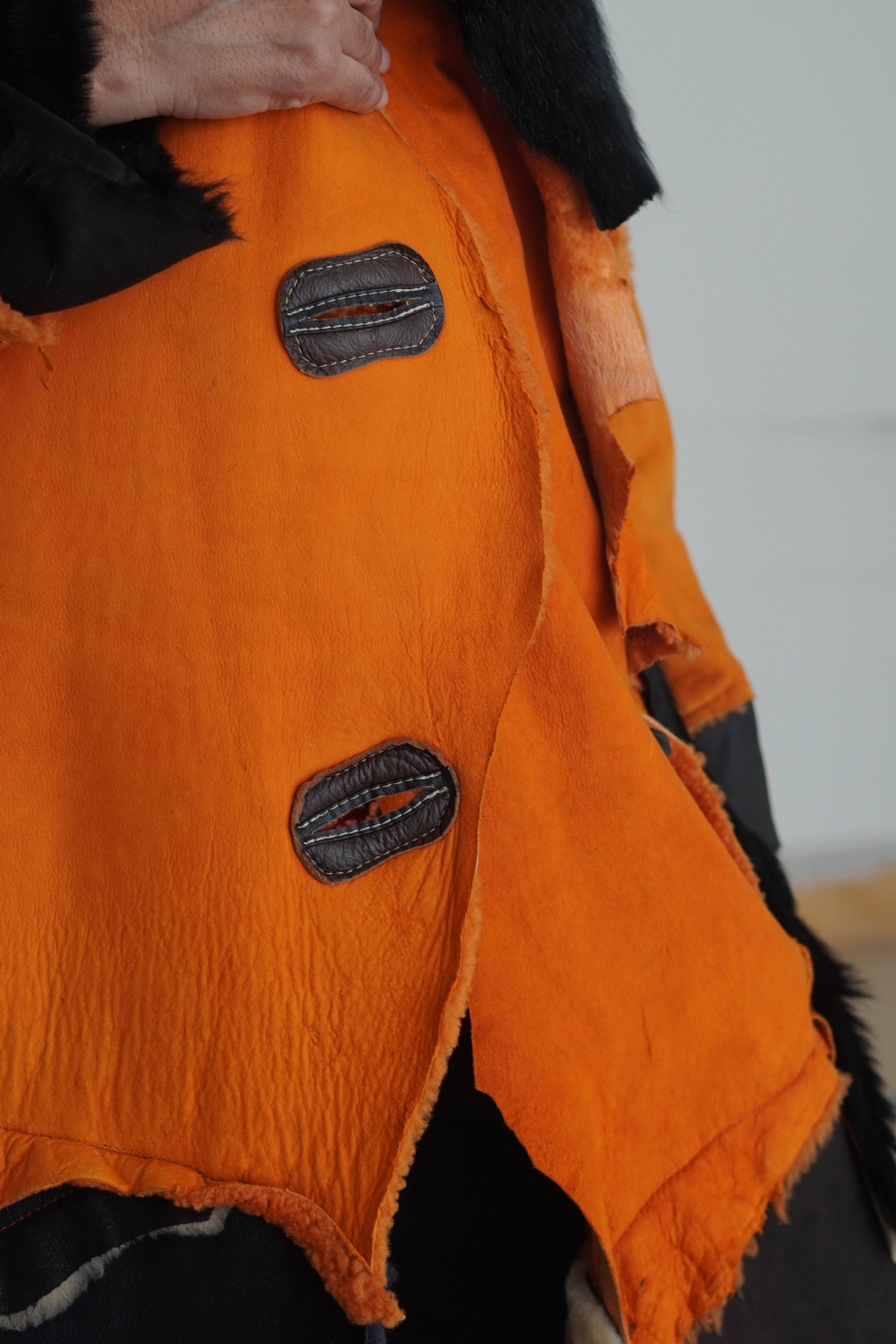 Orange, Brown & Charcoal Shearling Coat by Pepin Designs #12