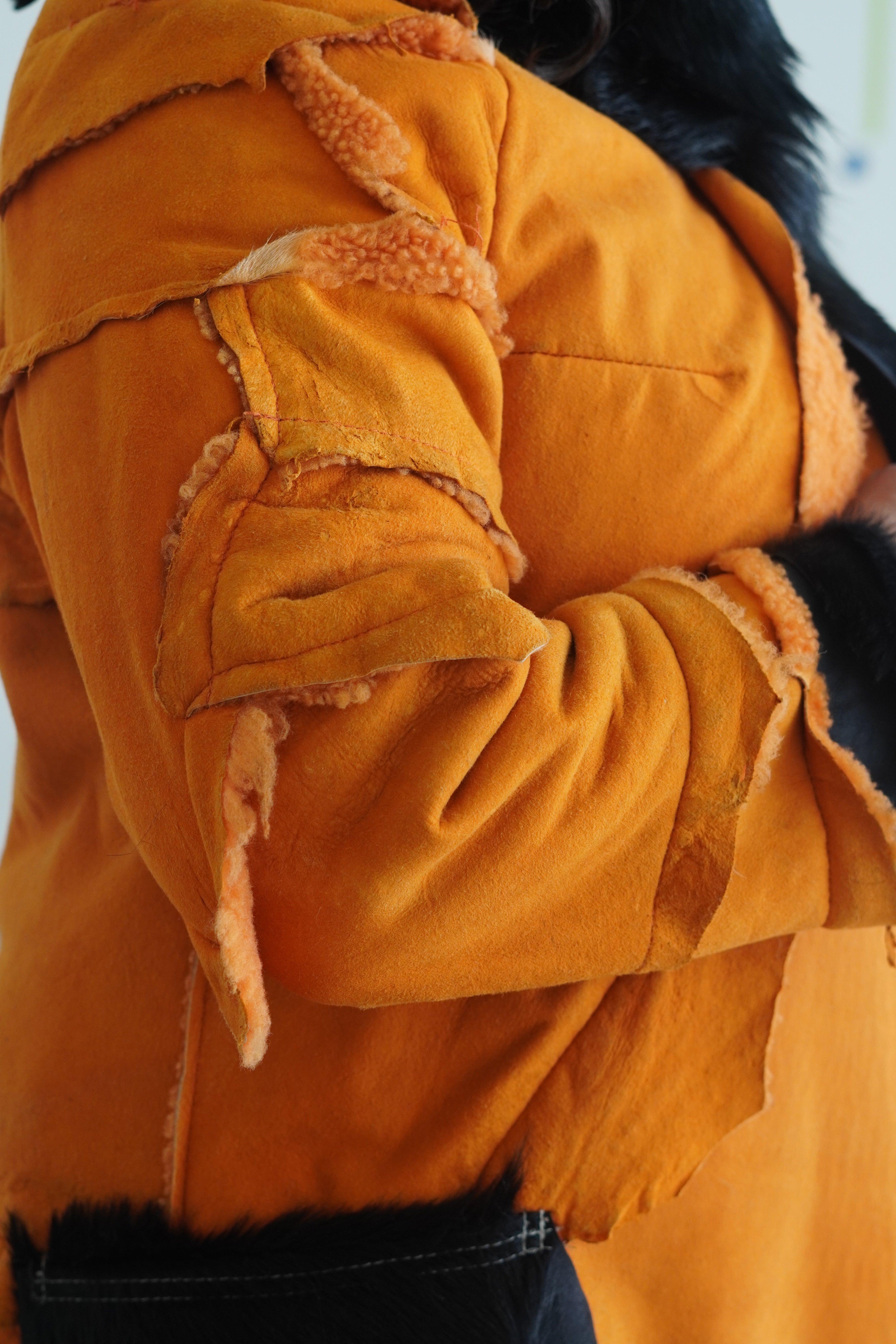 Orange, Brown & Charcoal Shearling Coat by Pepin Designs #12