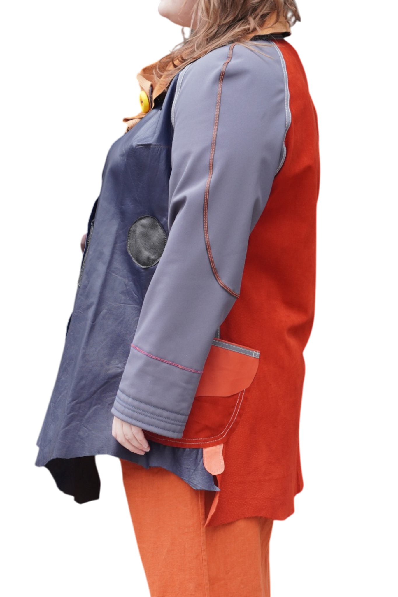 Orange Suede and Navy Lambskin 3/4 Coat by Pepin Designs #30