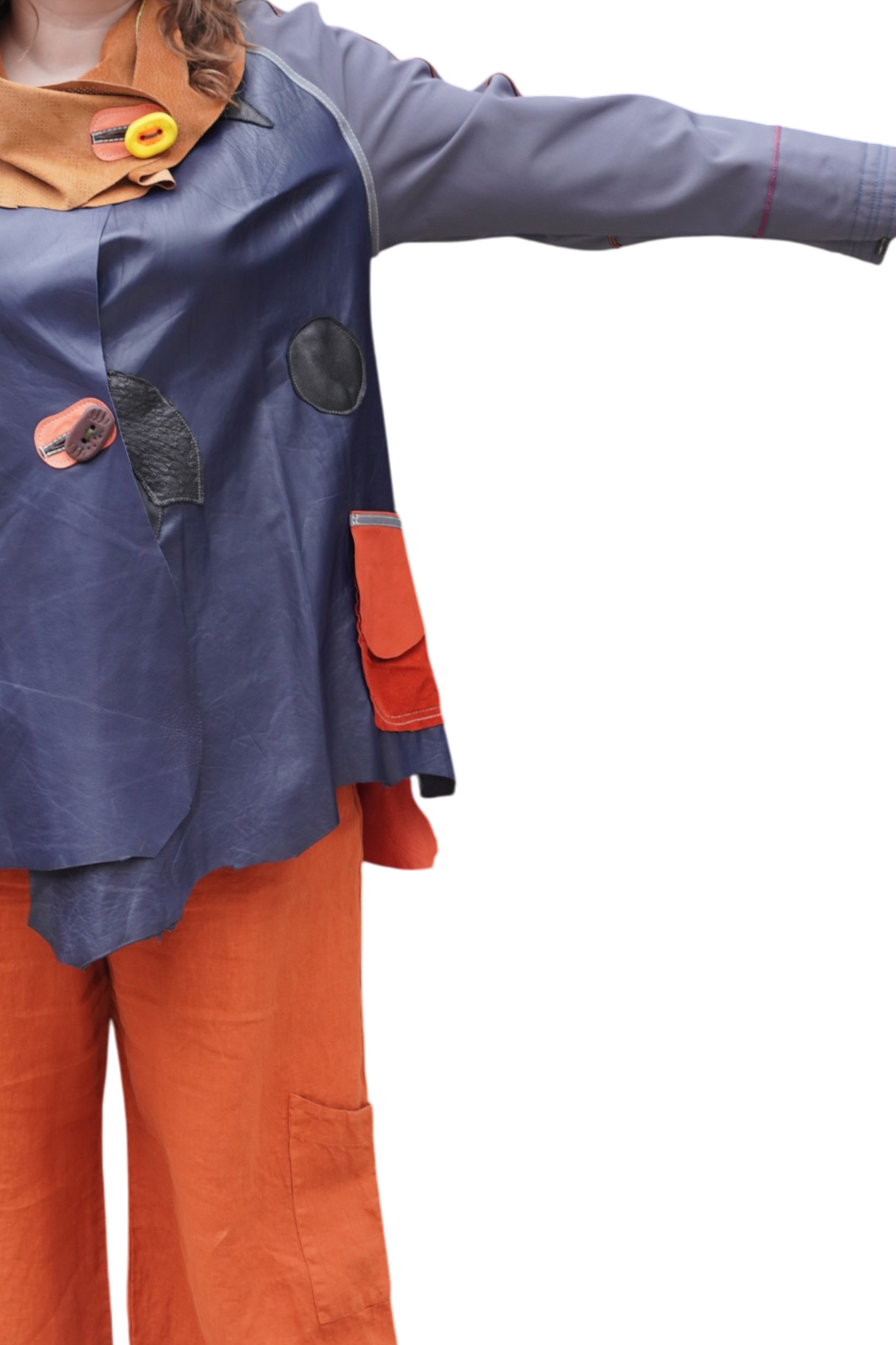 Orange Suede and Navy Lambskin 3/4 Coat by Pepin Designs #30