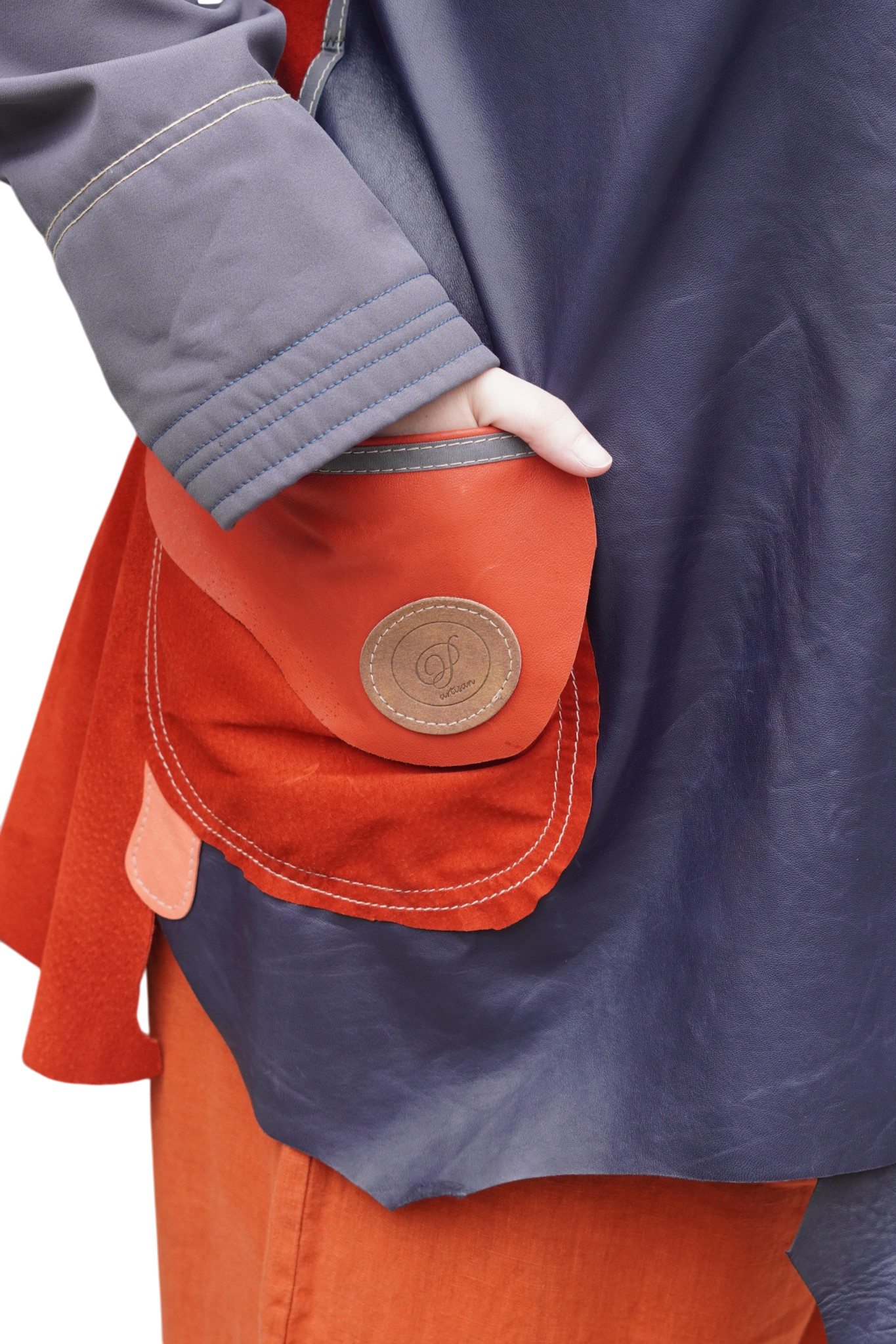 Orange Suede and Navy Lambskin 3/4 Coat by Pepin Designs #30
