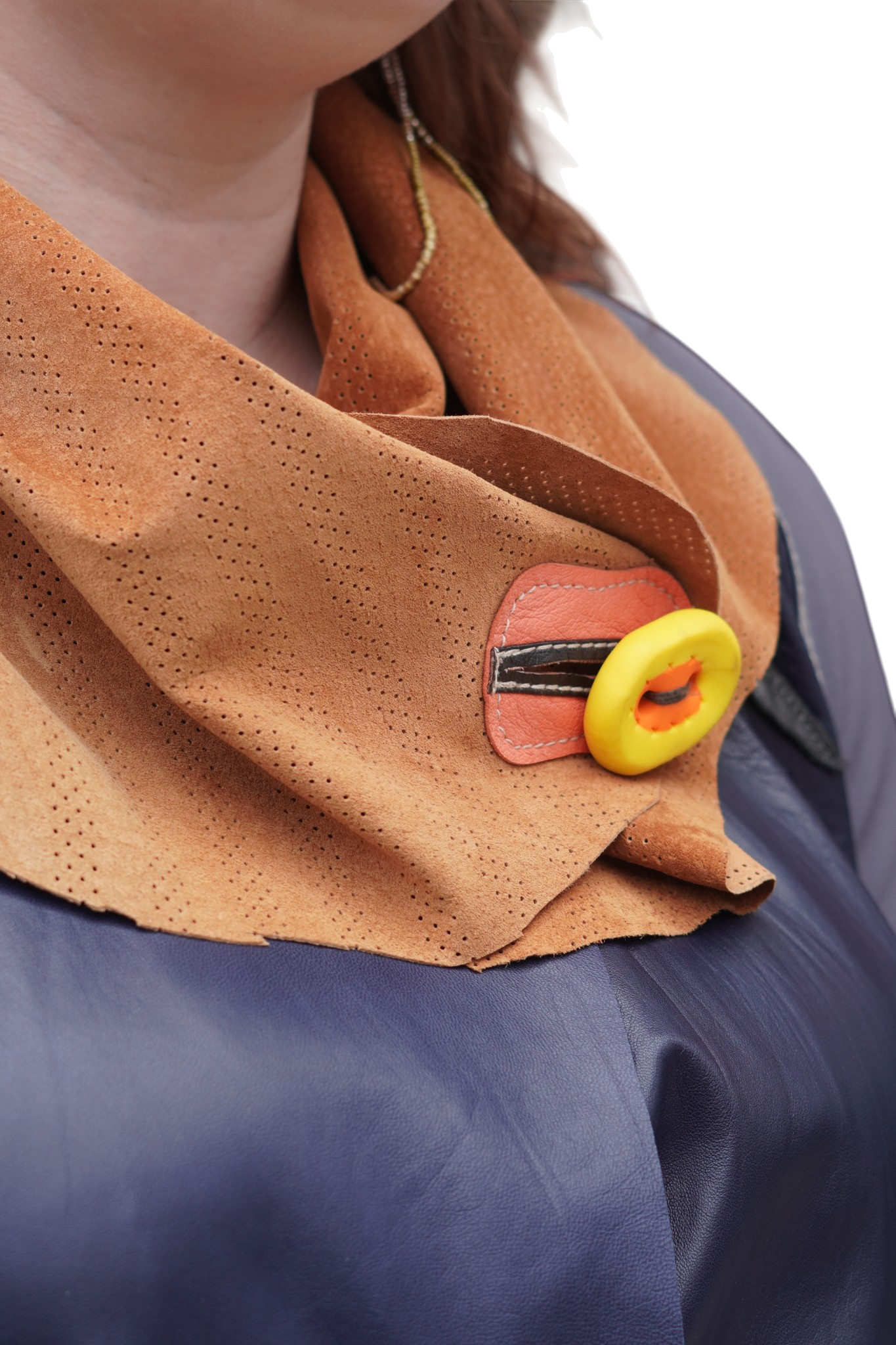 Orange Suede and Navy Lambskin 3/4 Coat by Pepin Designs #30