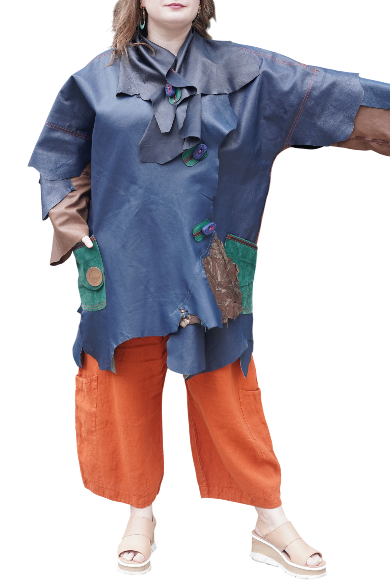 Blue, Brown and Green Leather 7/8 Coat by Pepin Designs #28