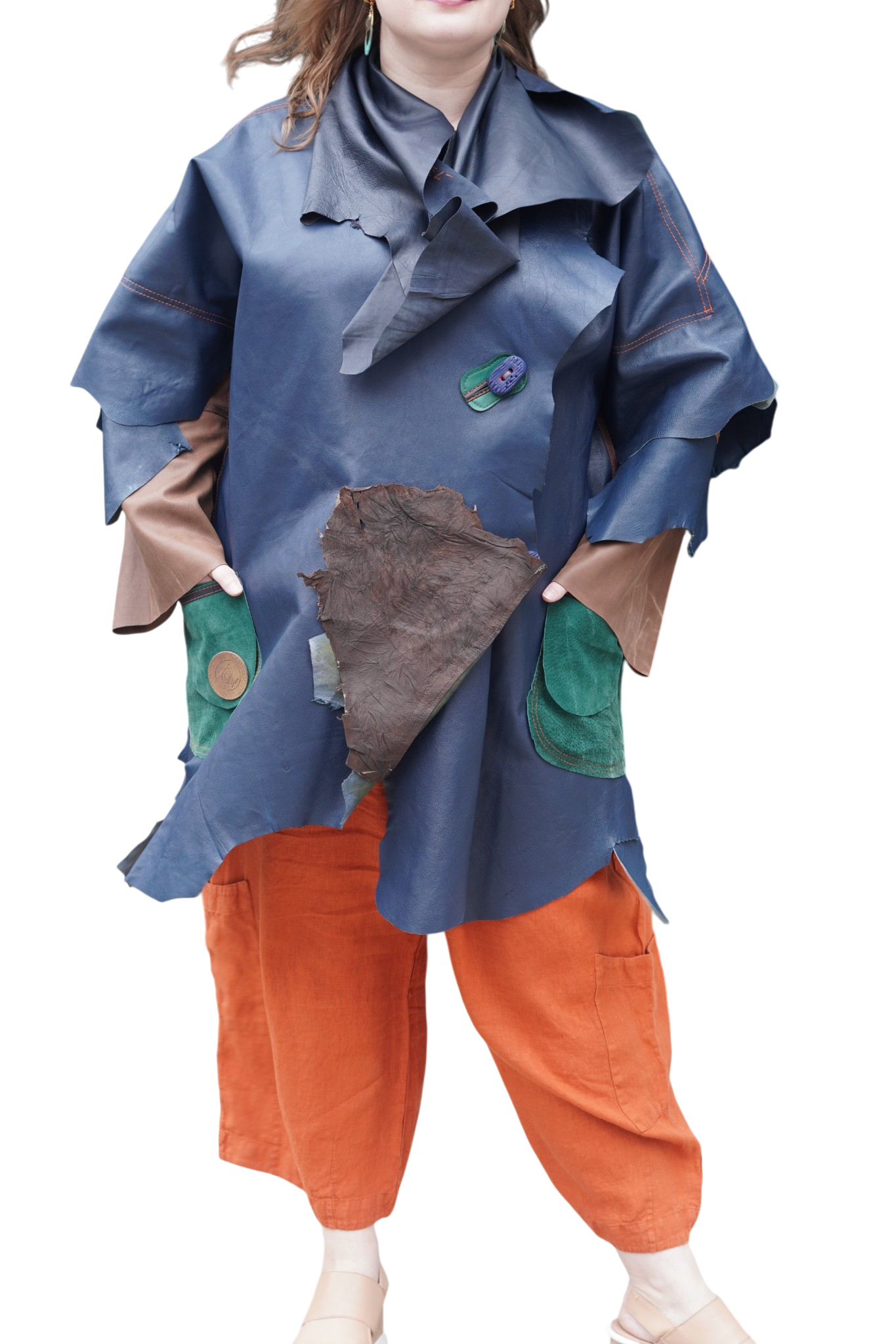Blue, Brown and Green Leather 7/8 Coat by Pepin Designs #28