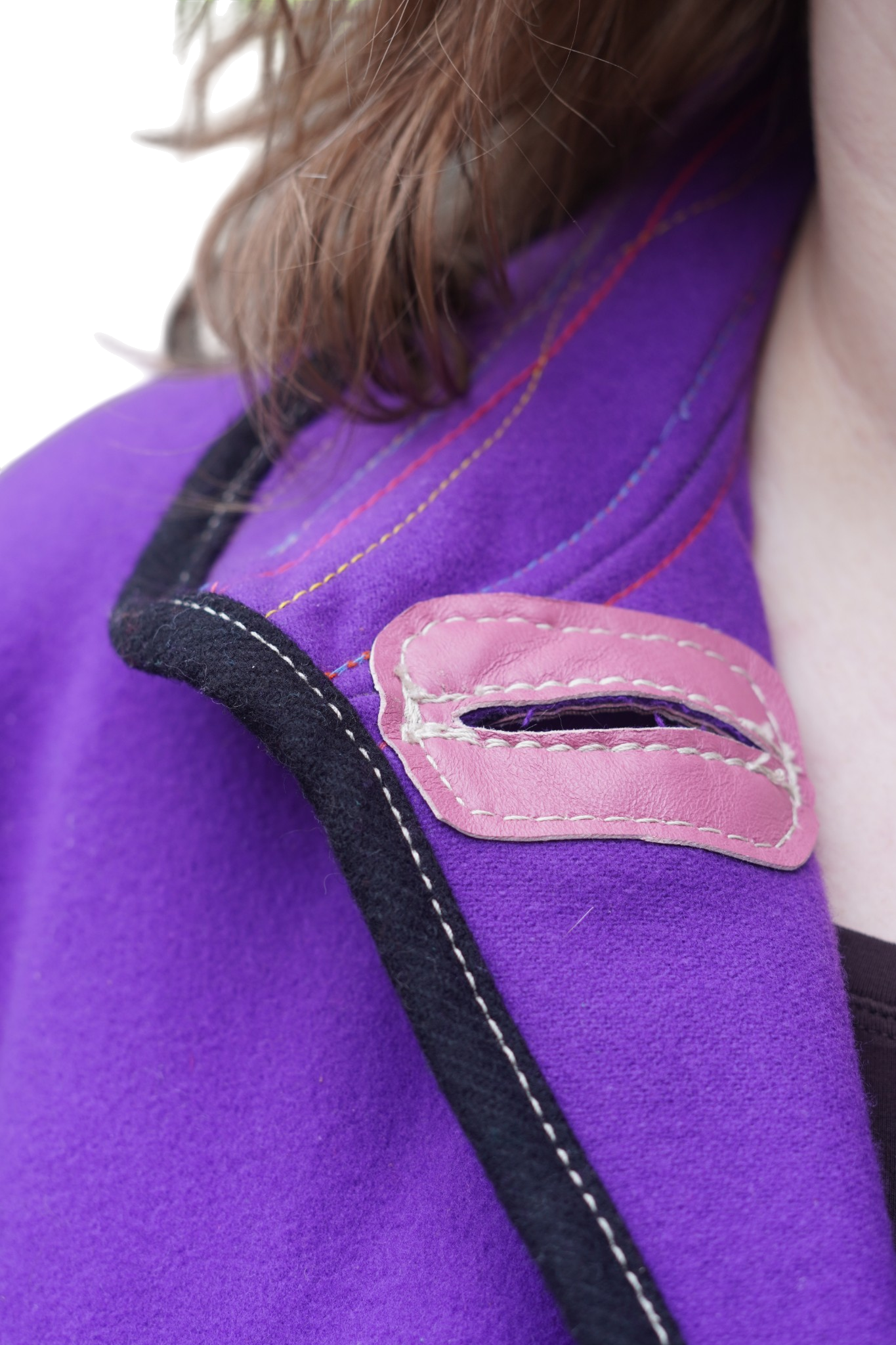 Purple Wool Jacket with Pink Leather Appliqué by Pepin Designs #32