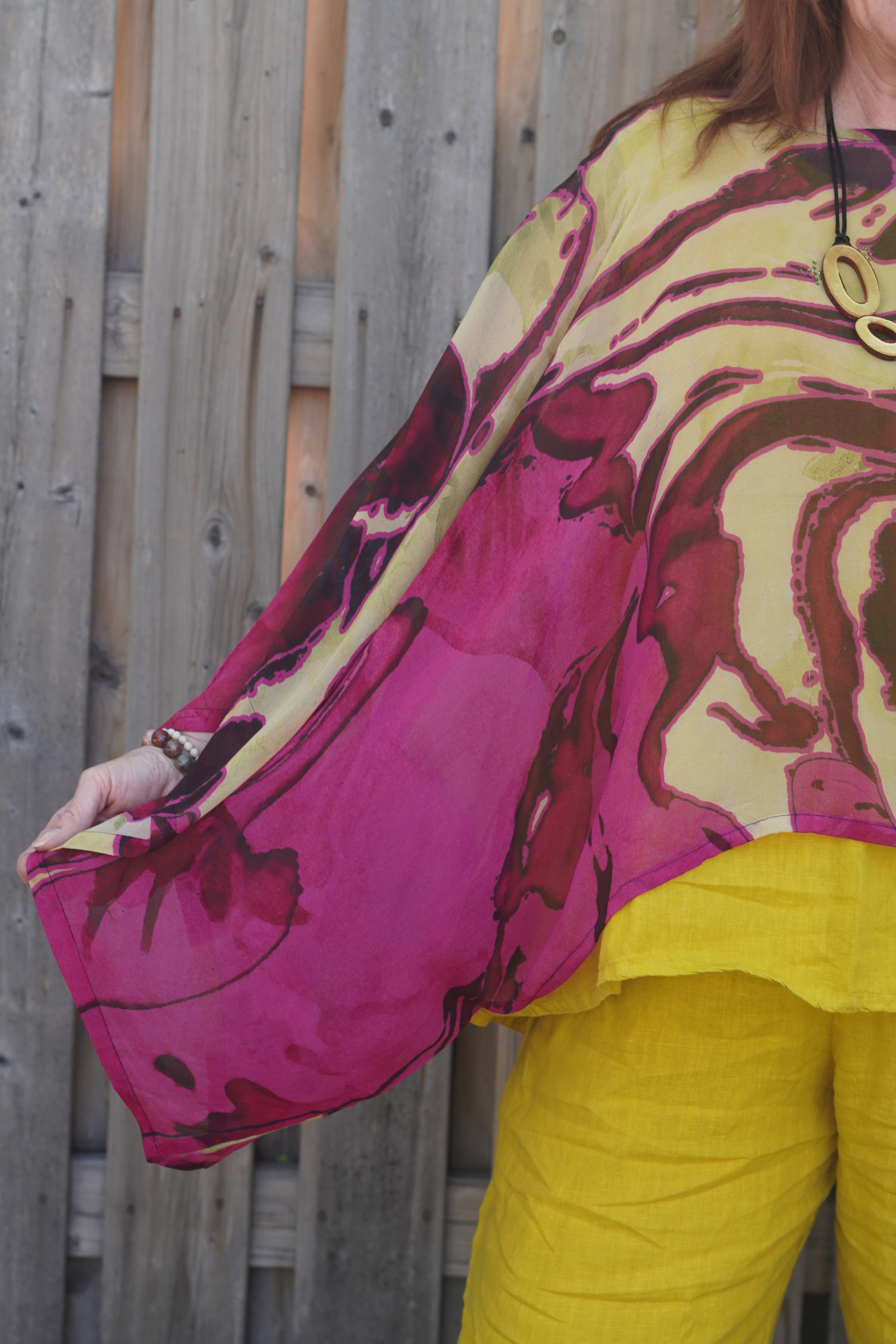 PRG9020 Sheer Wabi Sabi Pure Silk Kimono-Sleeved Top