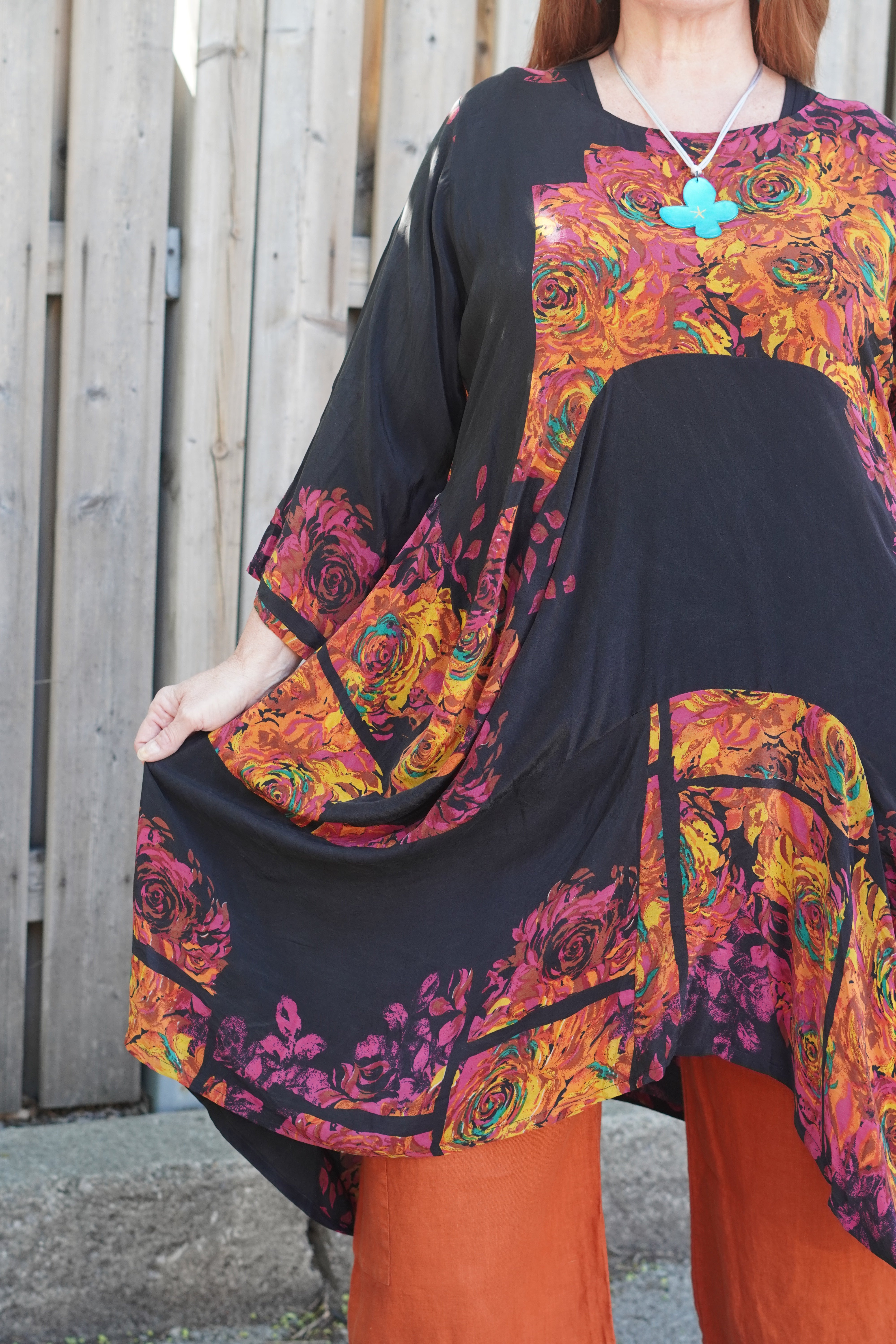 PRC8901 Avatar Pure Silk Sculptural Long Tunic Dress