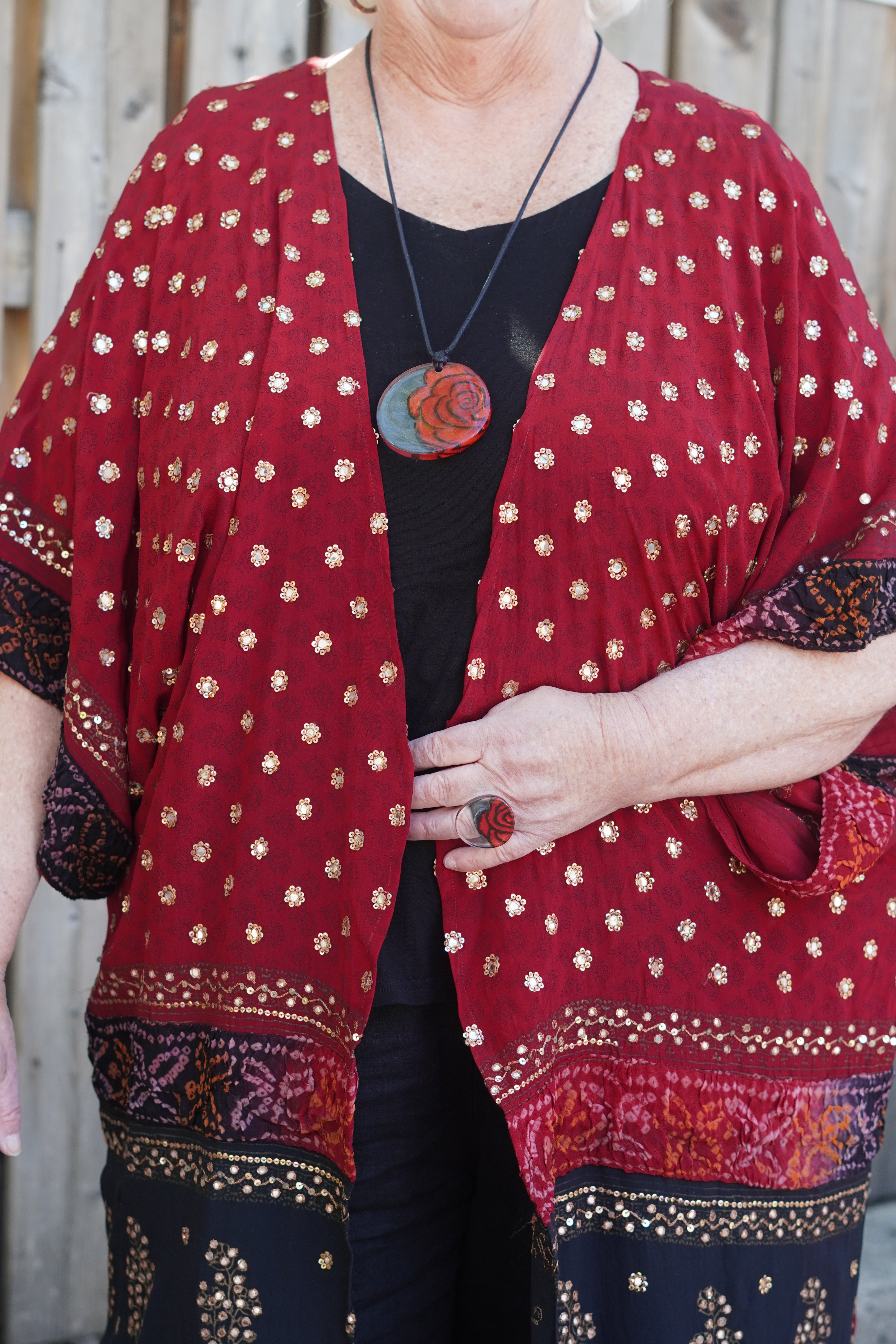 PRC9055 Wabi Sabi Pure Silk Kimono Sleeved Duster with Belt