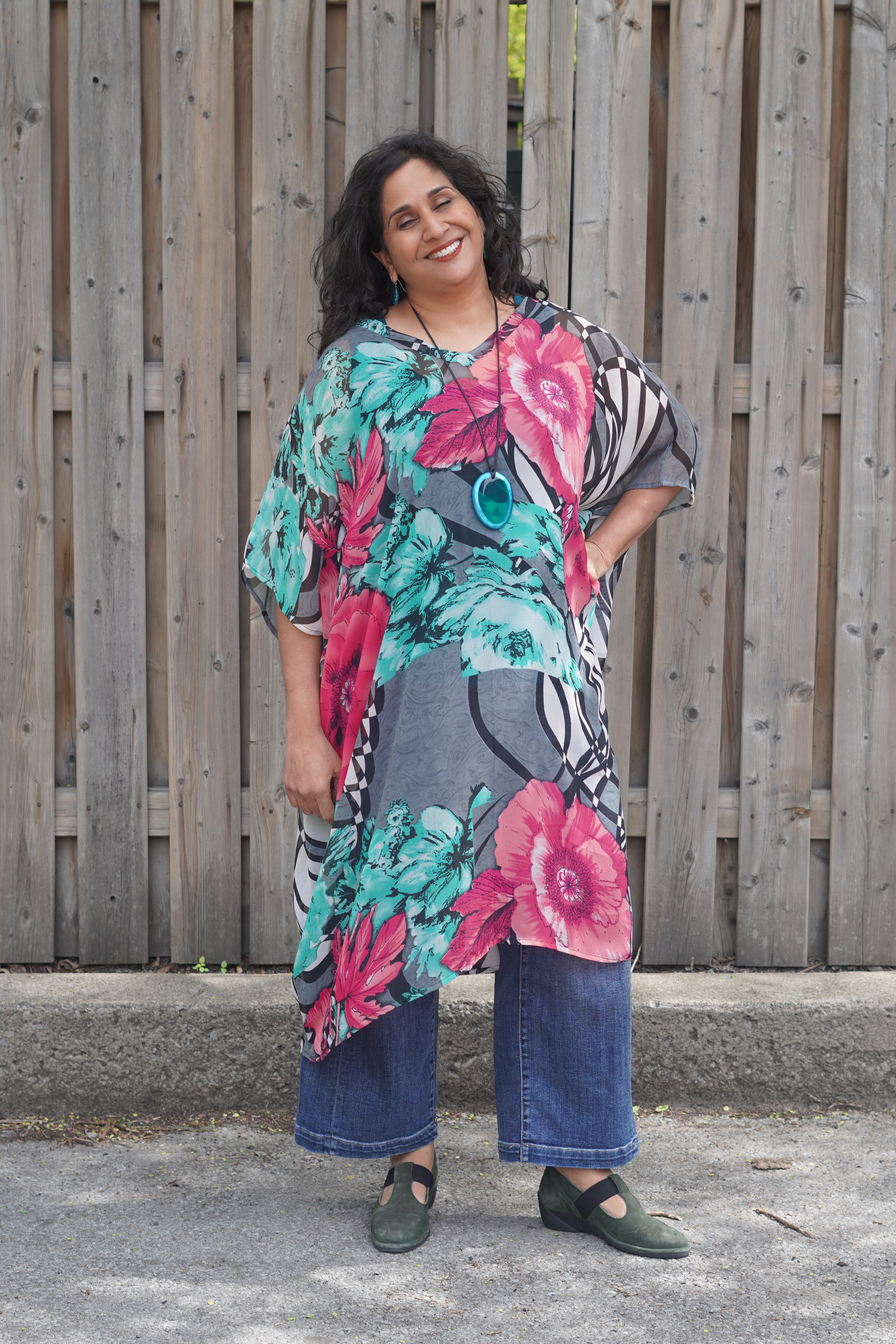 PRG8857 Sheer Wabi Sabi Pure Silk Midi Length Kaftan