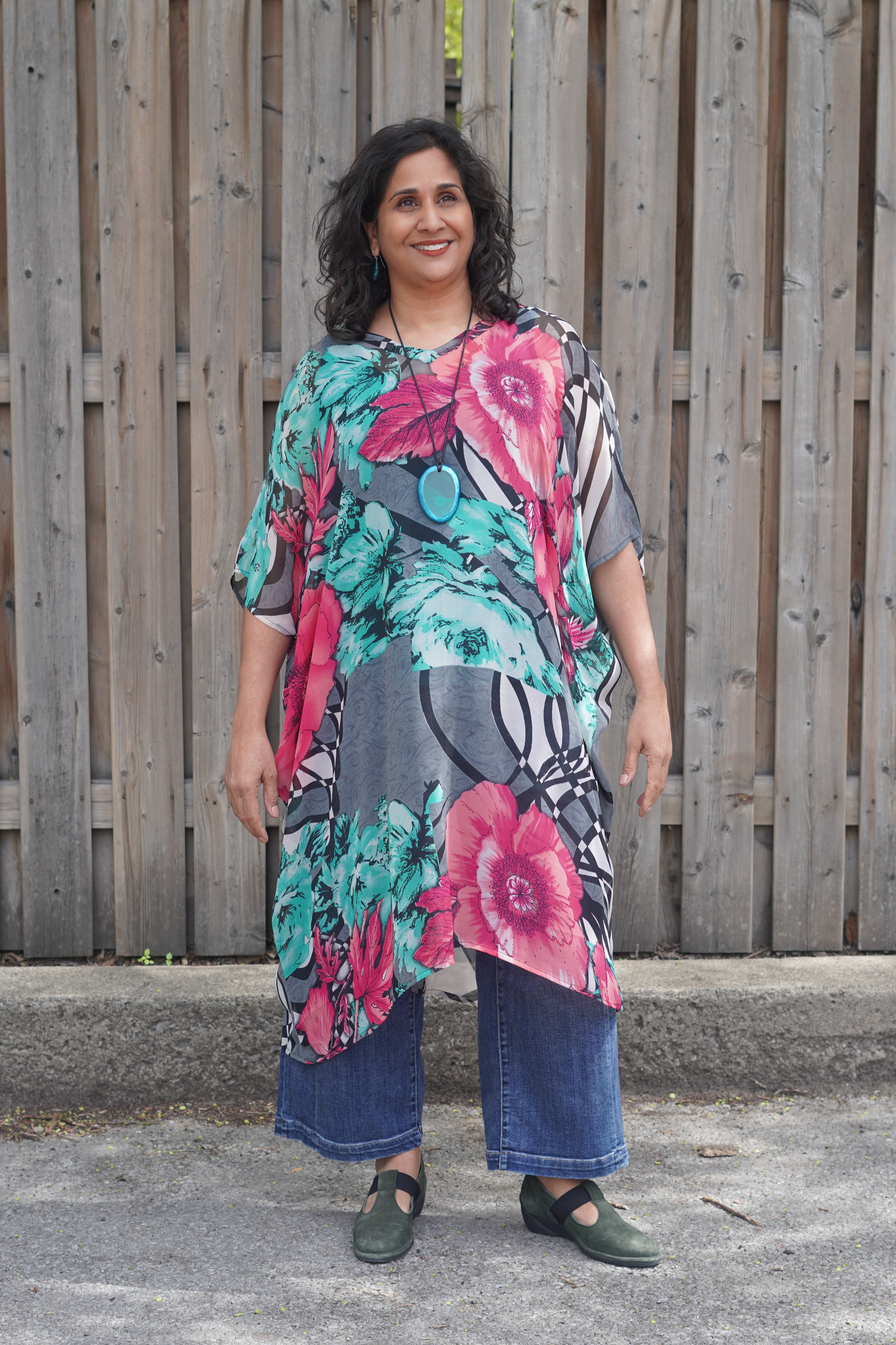 PRG8857 Sheer Wabi Sabi Pure Silk Midi Length Kaftan