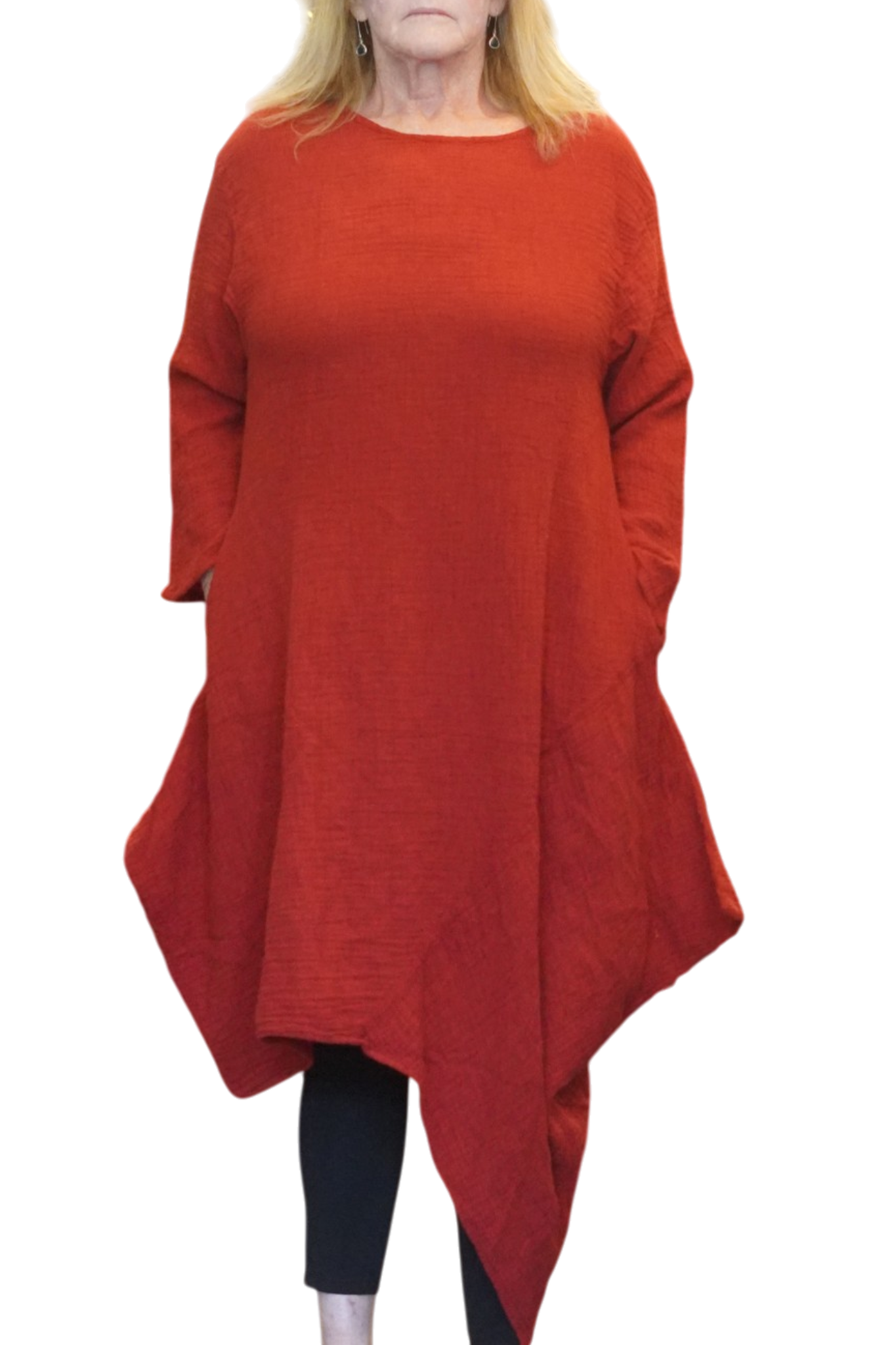 Red Waffle Cotton Asymmetrical Tunic