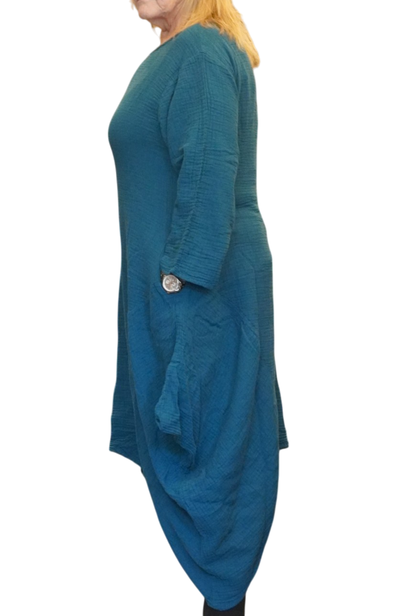 Teal Waffle Cotton Asymmetrical Tunic