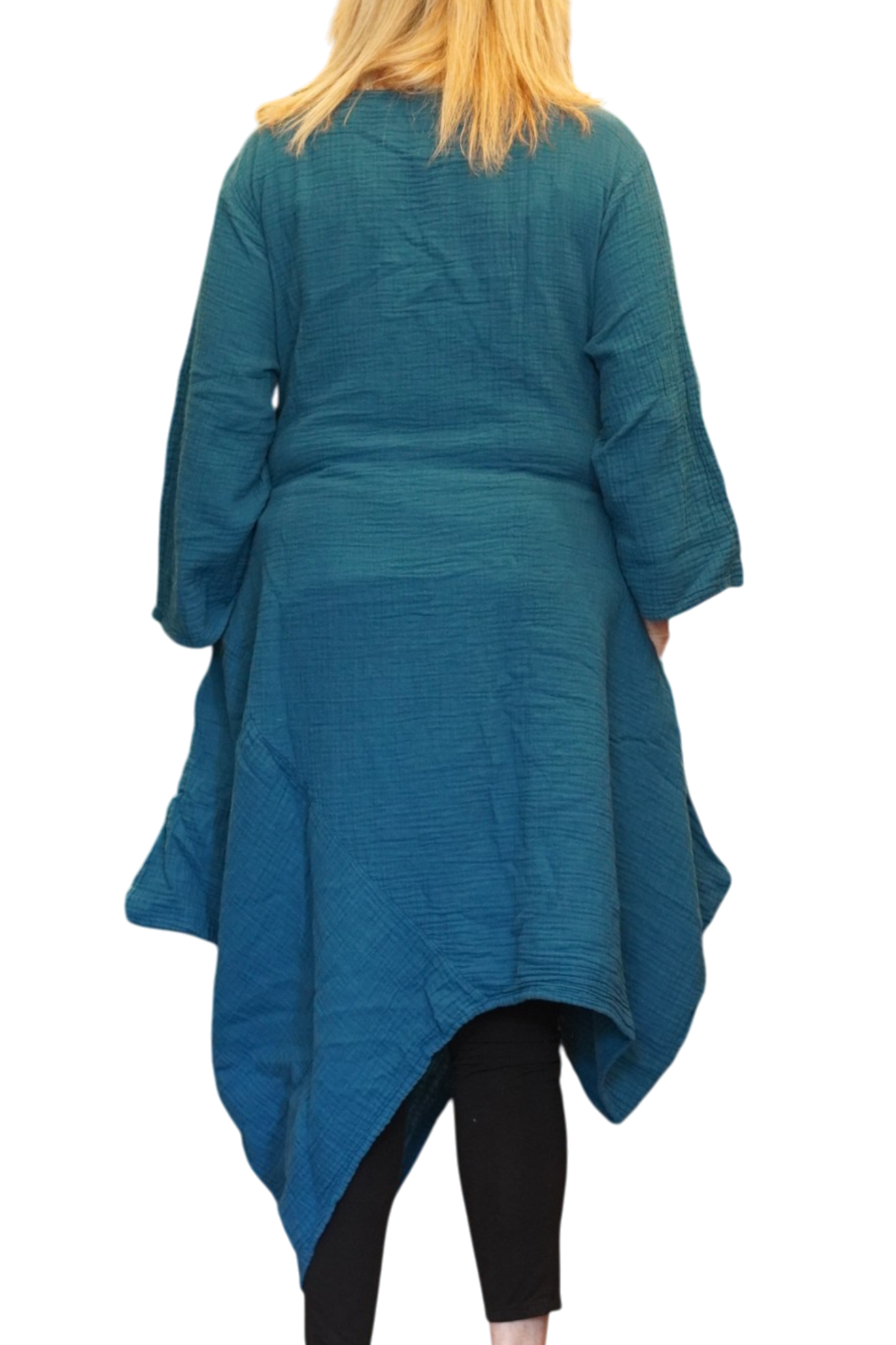 Teal Waffle Cotton Asymmetrical Tunic
