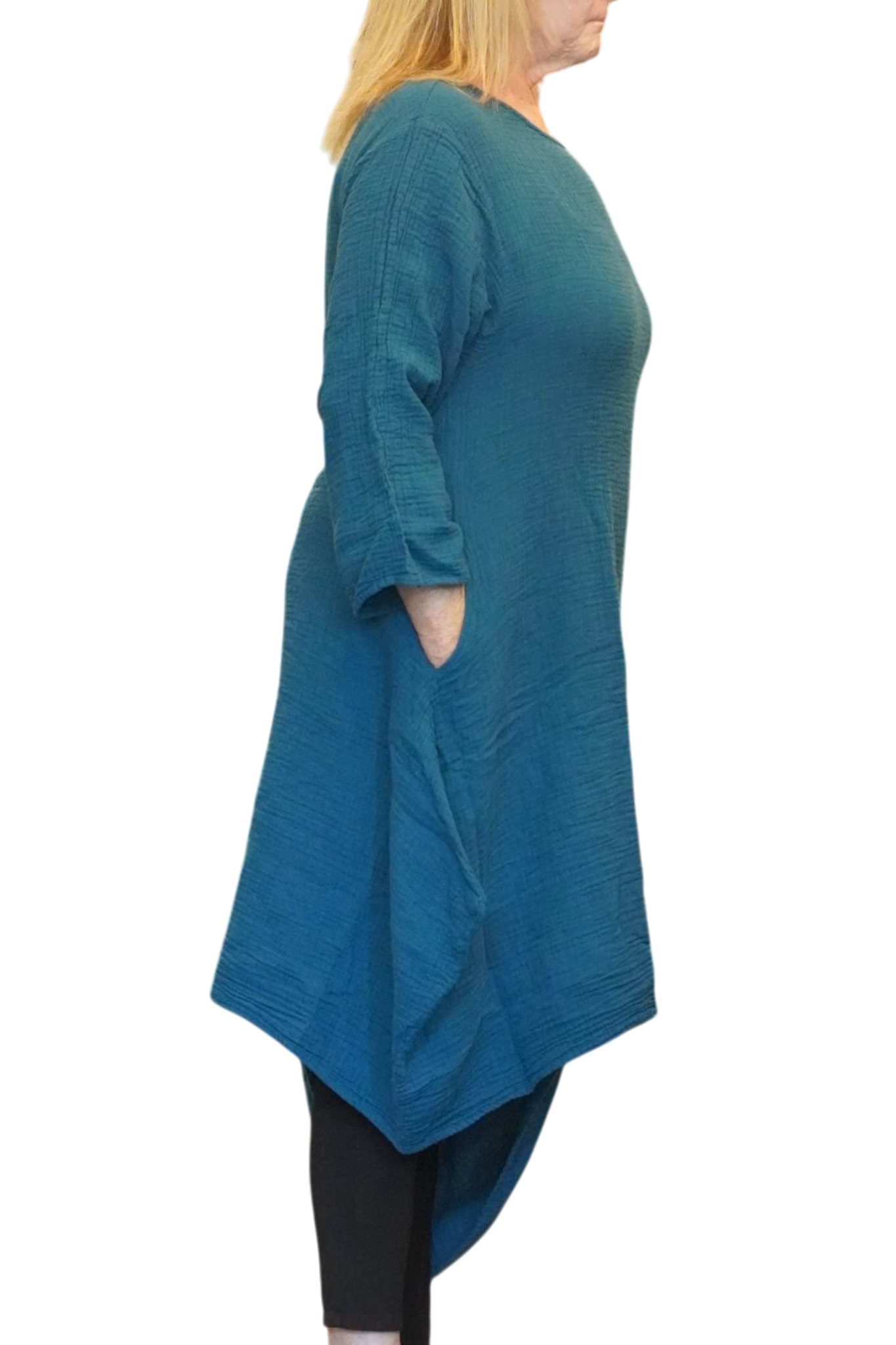 Teal Waffle Cotton Asymmetrical Tunic