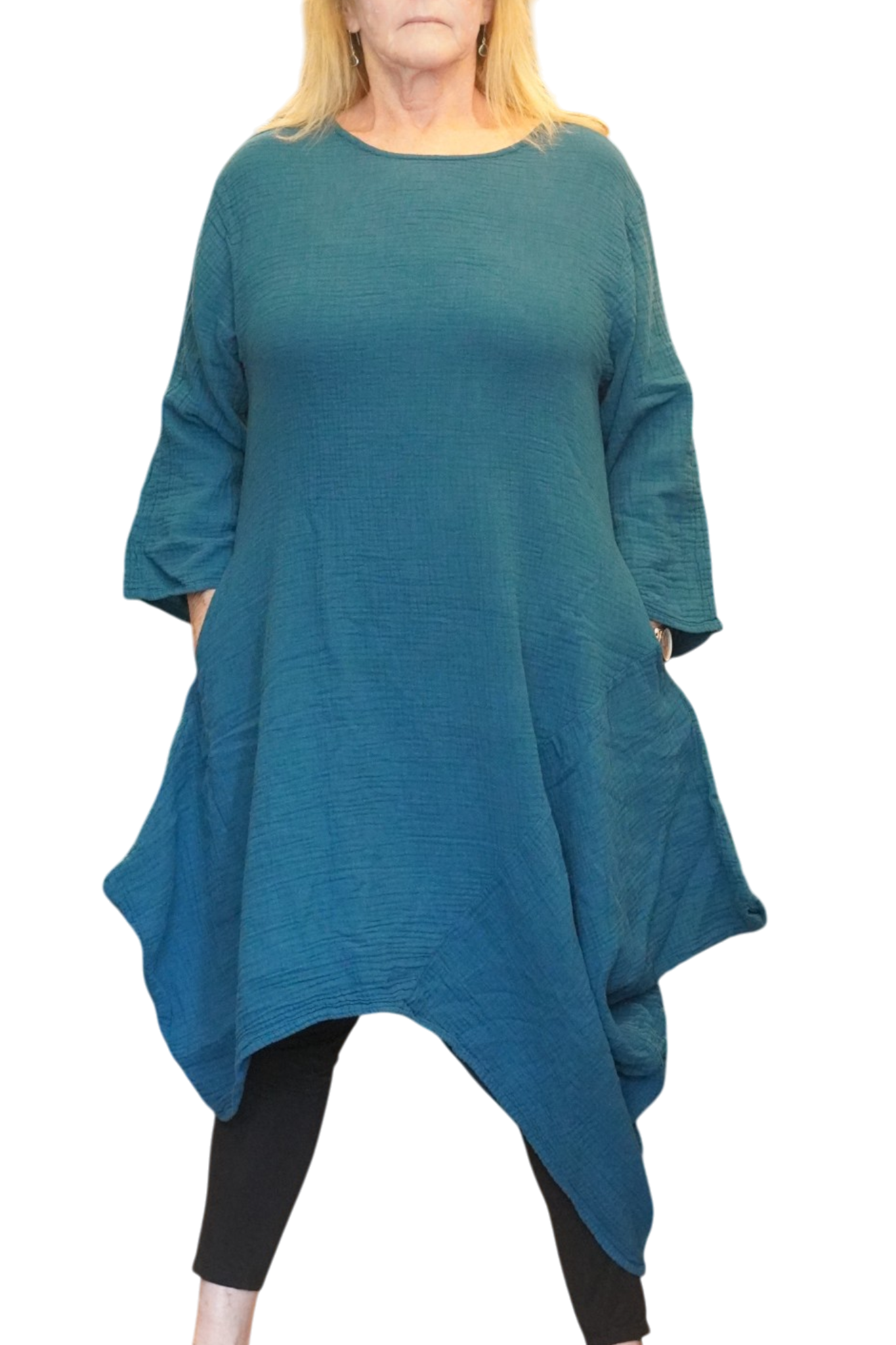 Teal Waffle Cotton Asymmetrical Tunic