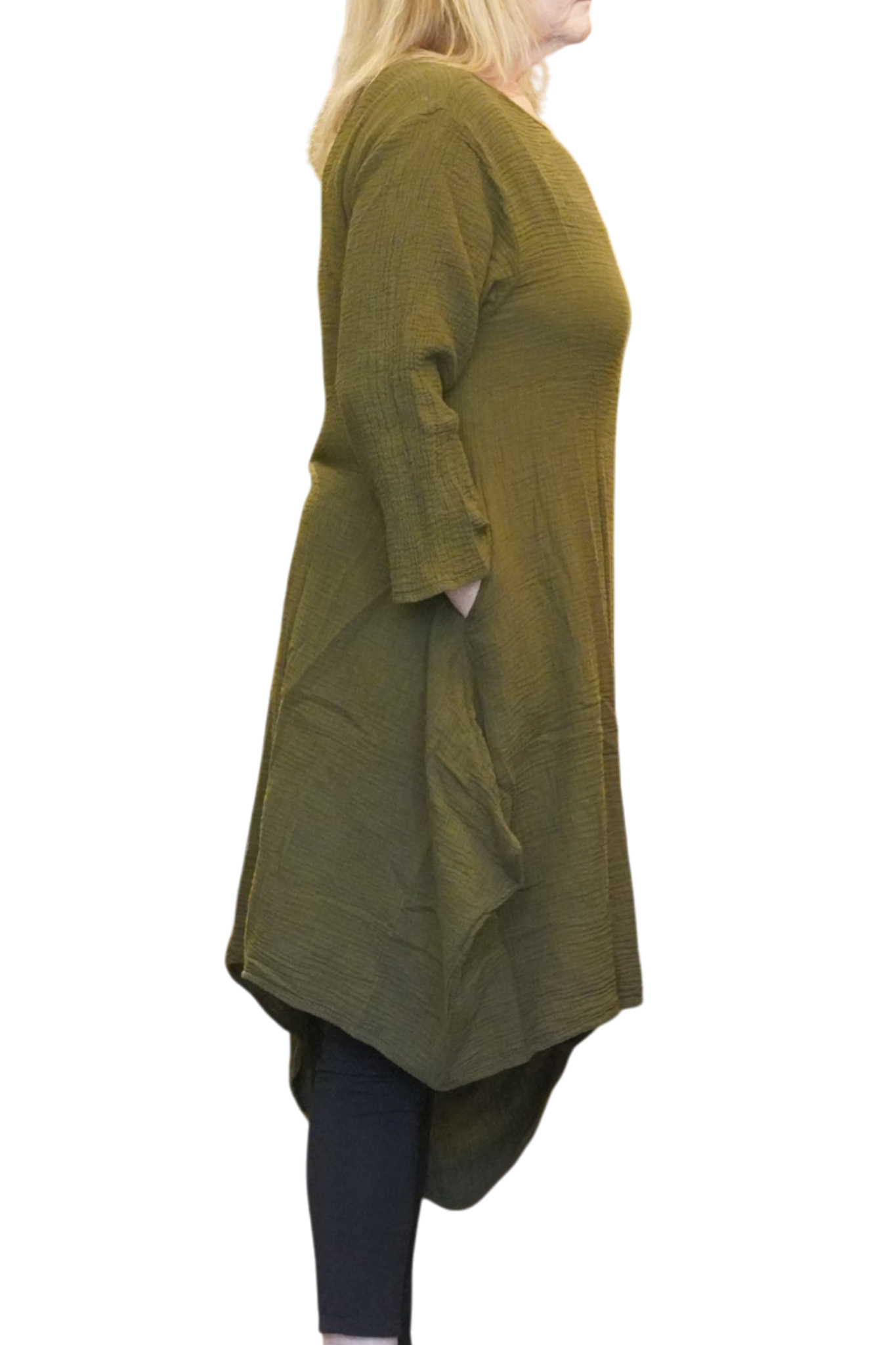 Olive Waffle Cotton Asymmetrical Tunic