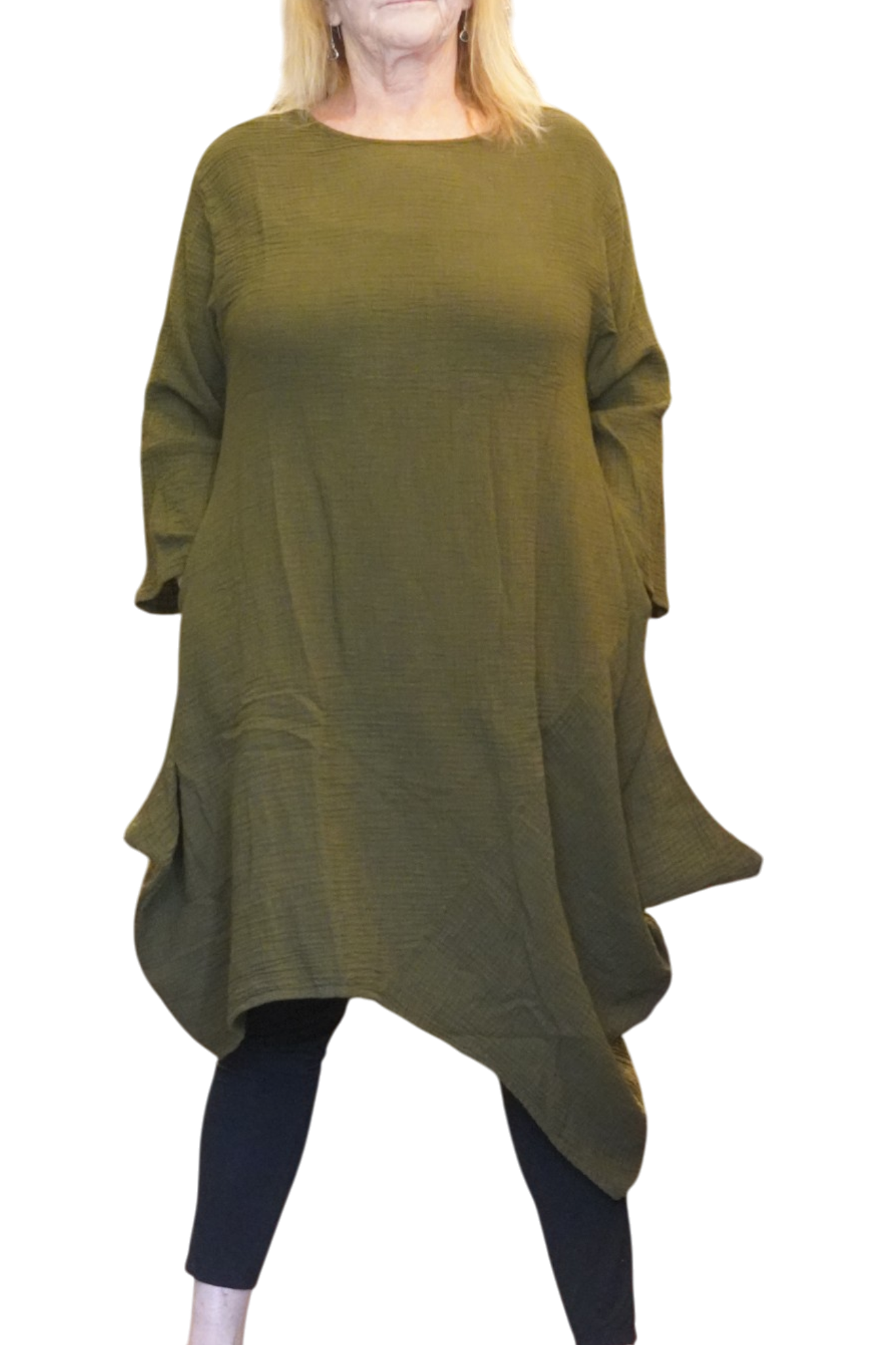 Olive Waffle Cotton Asymmetrical Tunic