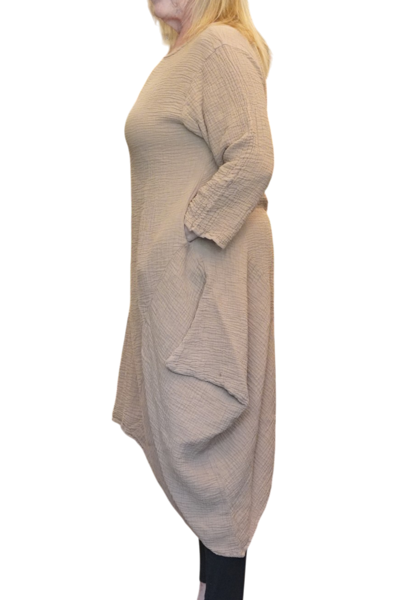 Tan Waffle Cotton Asymmetrical Tunic