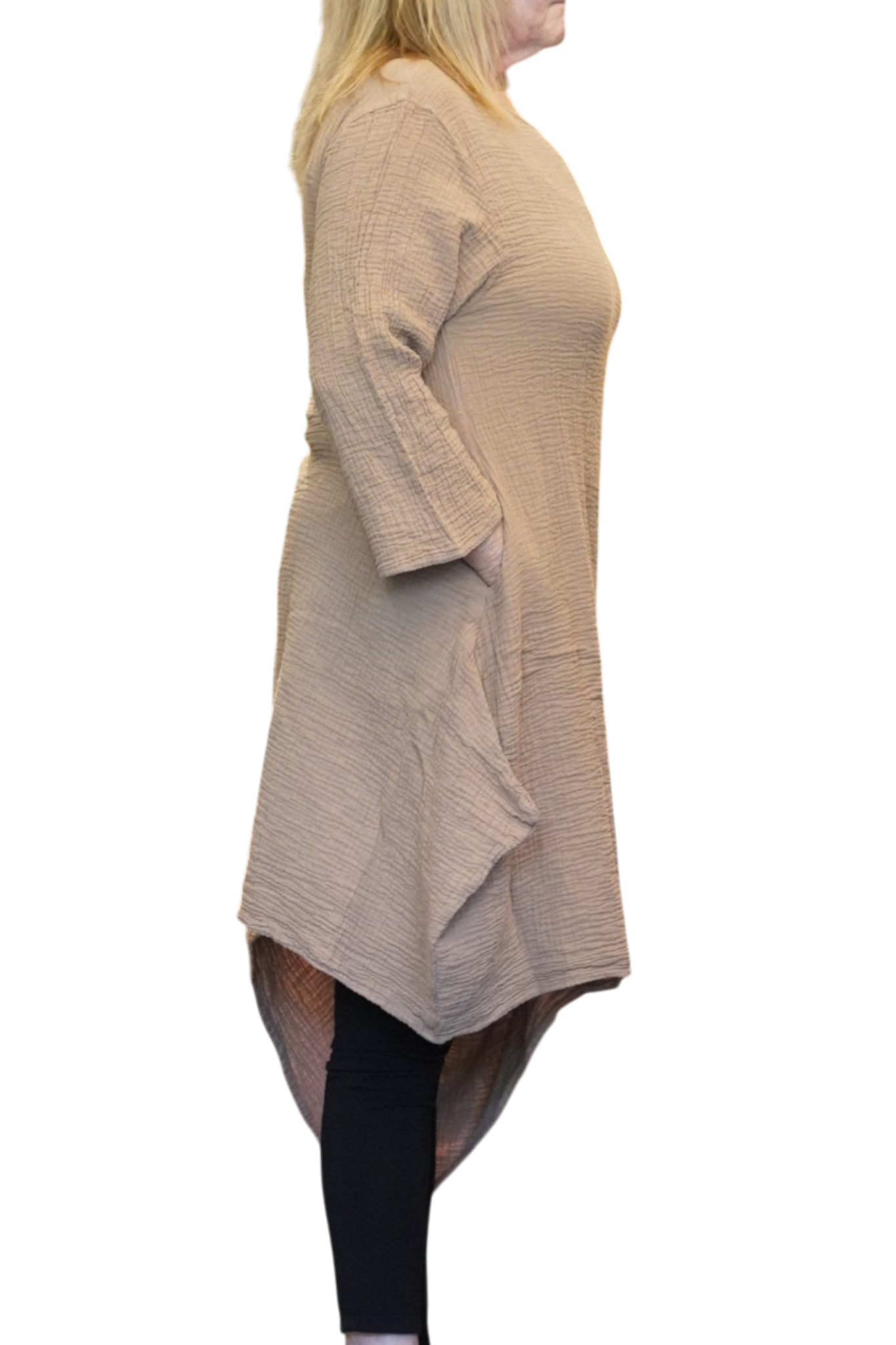 Tan Waffle Cotton Asymmetrical Tunic