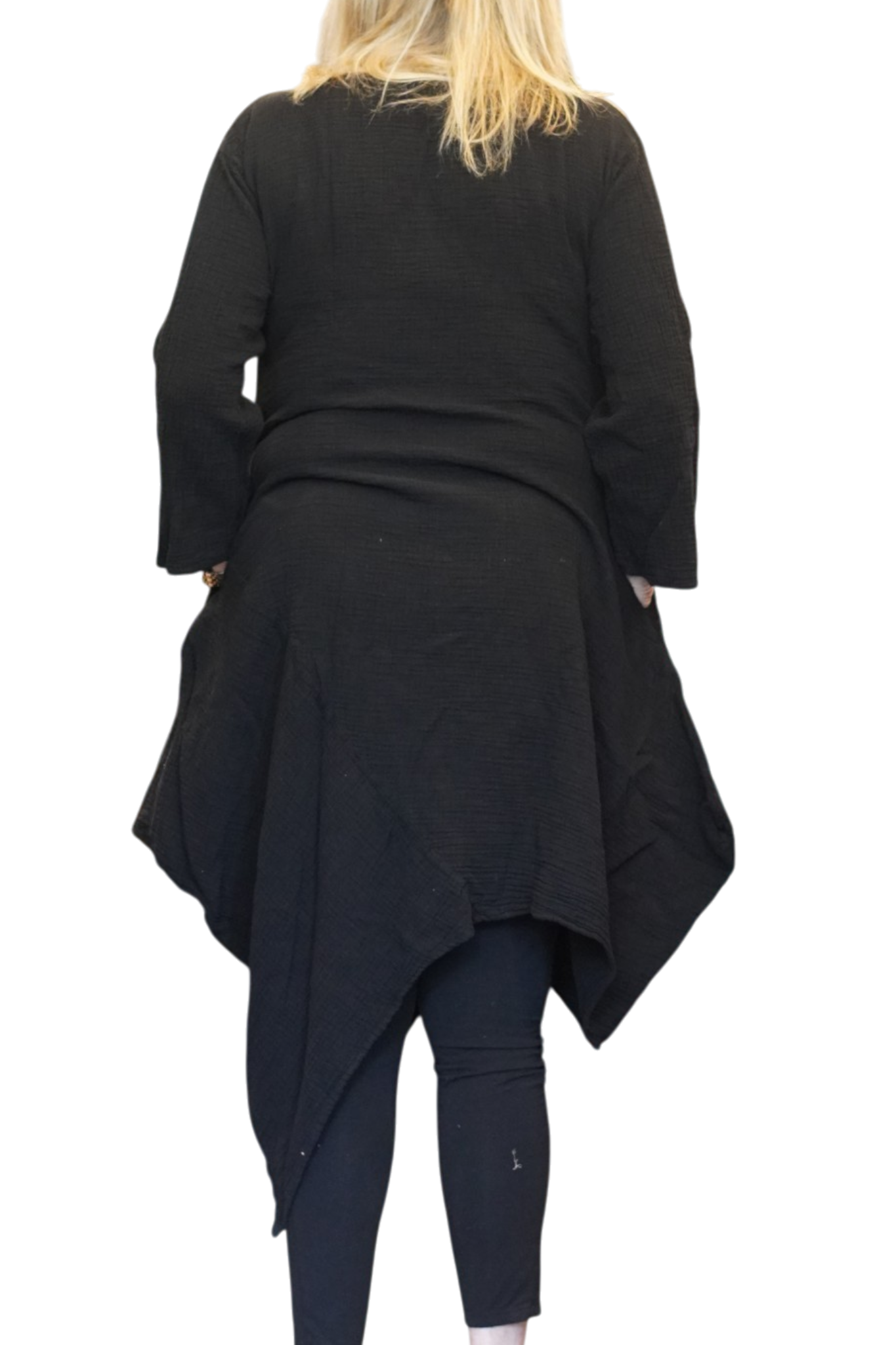 Black Waffle Cotton Asymmetrical Tunic