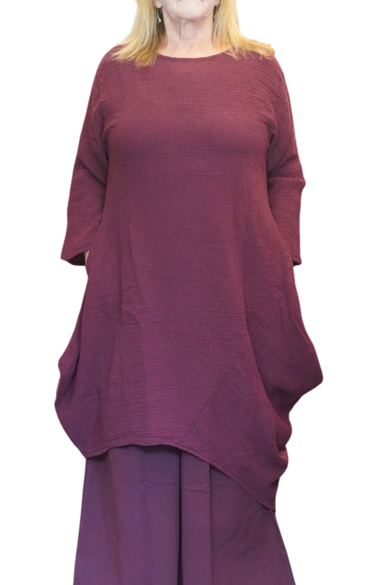 Purple Waffle Cotton Asymmetrical Tunic