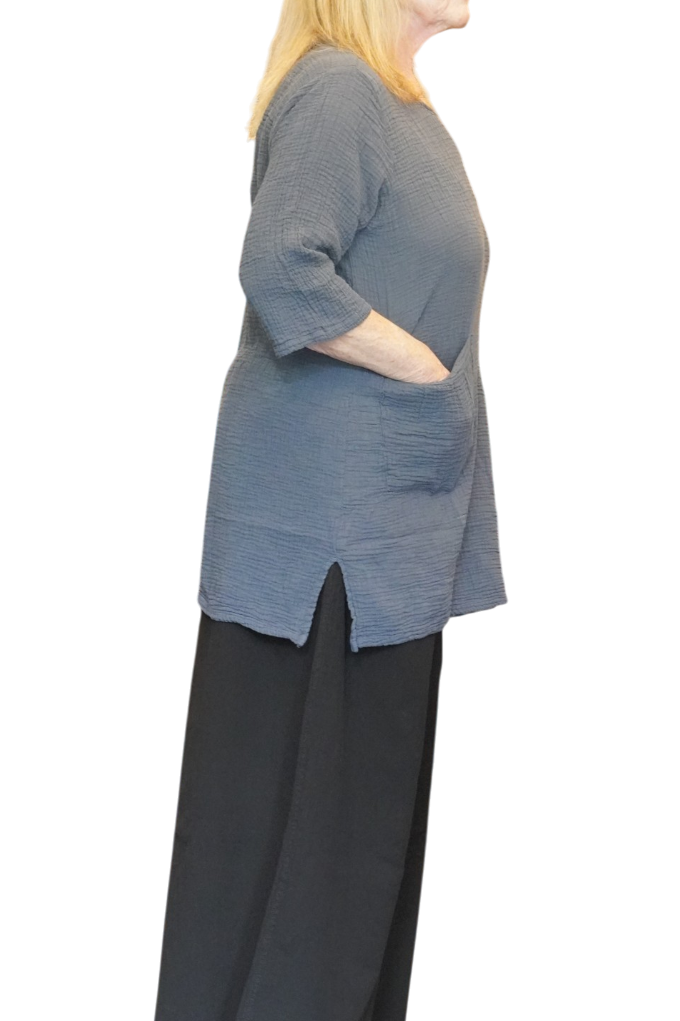 Denim Waffle Cotton Tunic with Patch Pockets