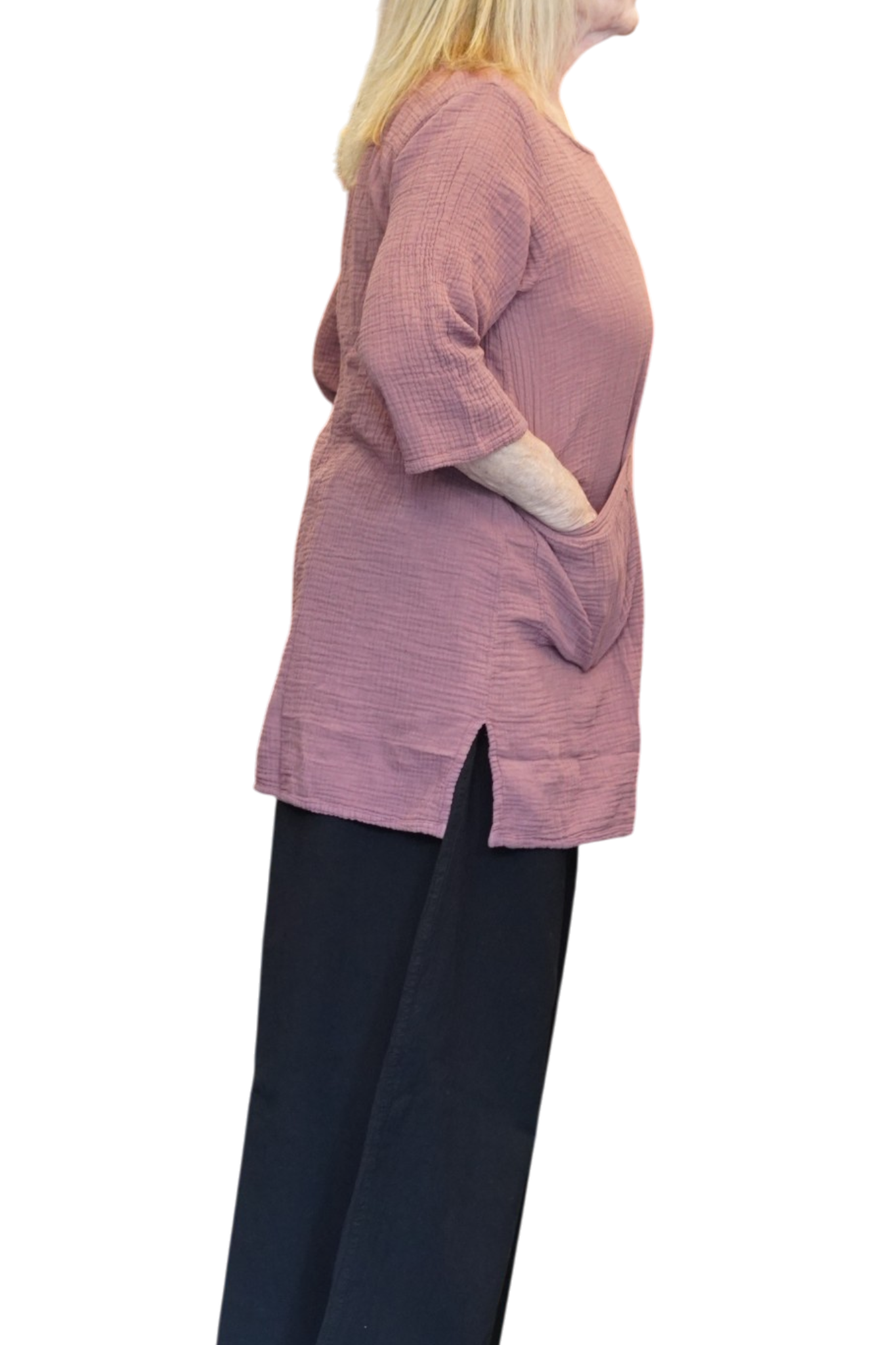 Dusty Rose Waffle Cotton Tunic with Patch Pockets