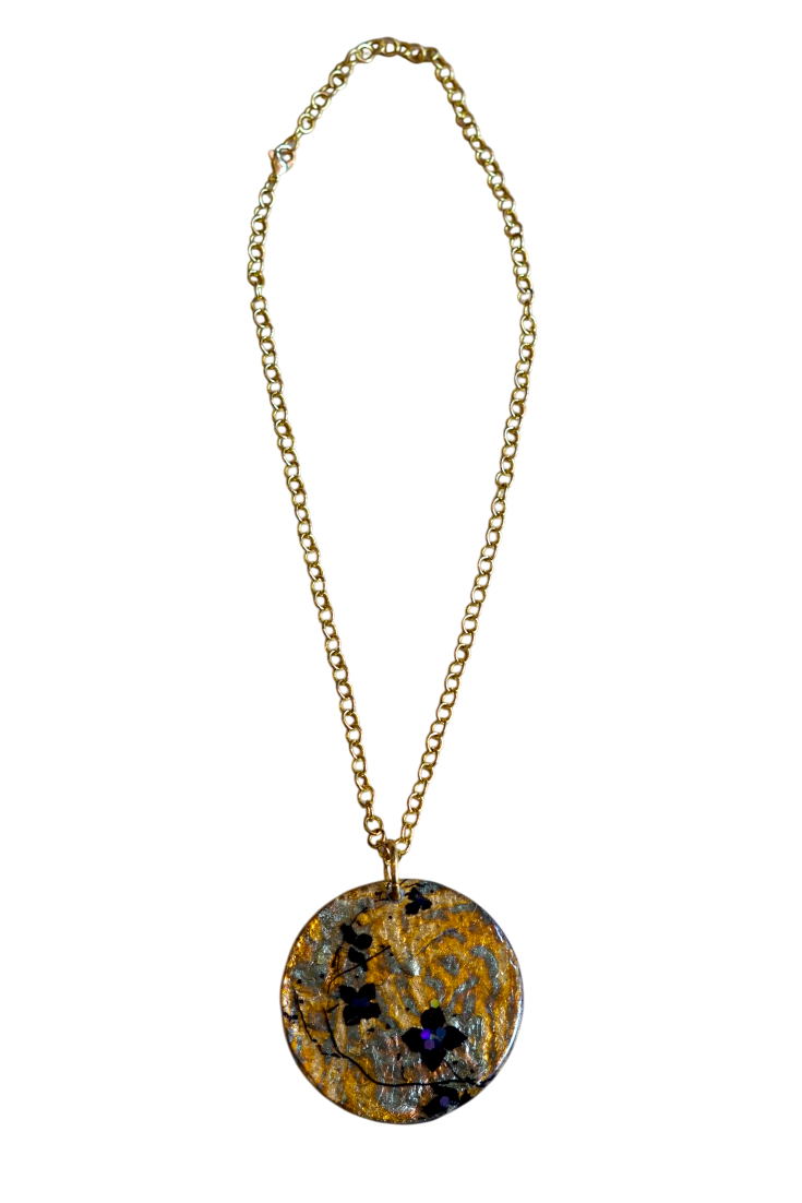 Gold Leaf Graphic Floral Pendant