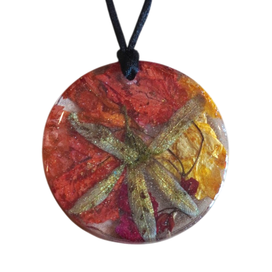 Orange Bougainvillea and Sandpiper Vine Flower Pendant