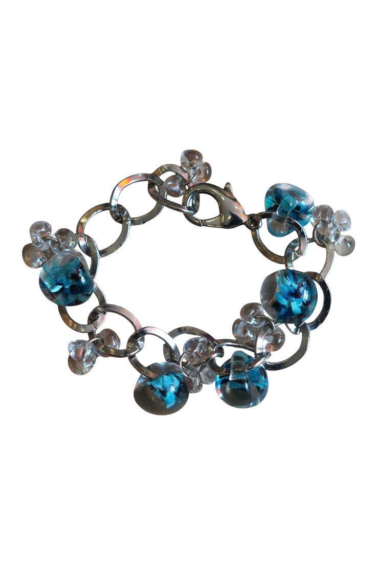 Clear Glass with Blue Dots Lampwork Glass Bracelet