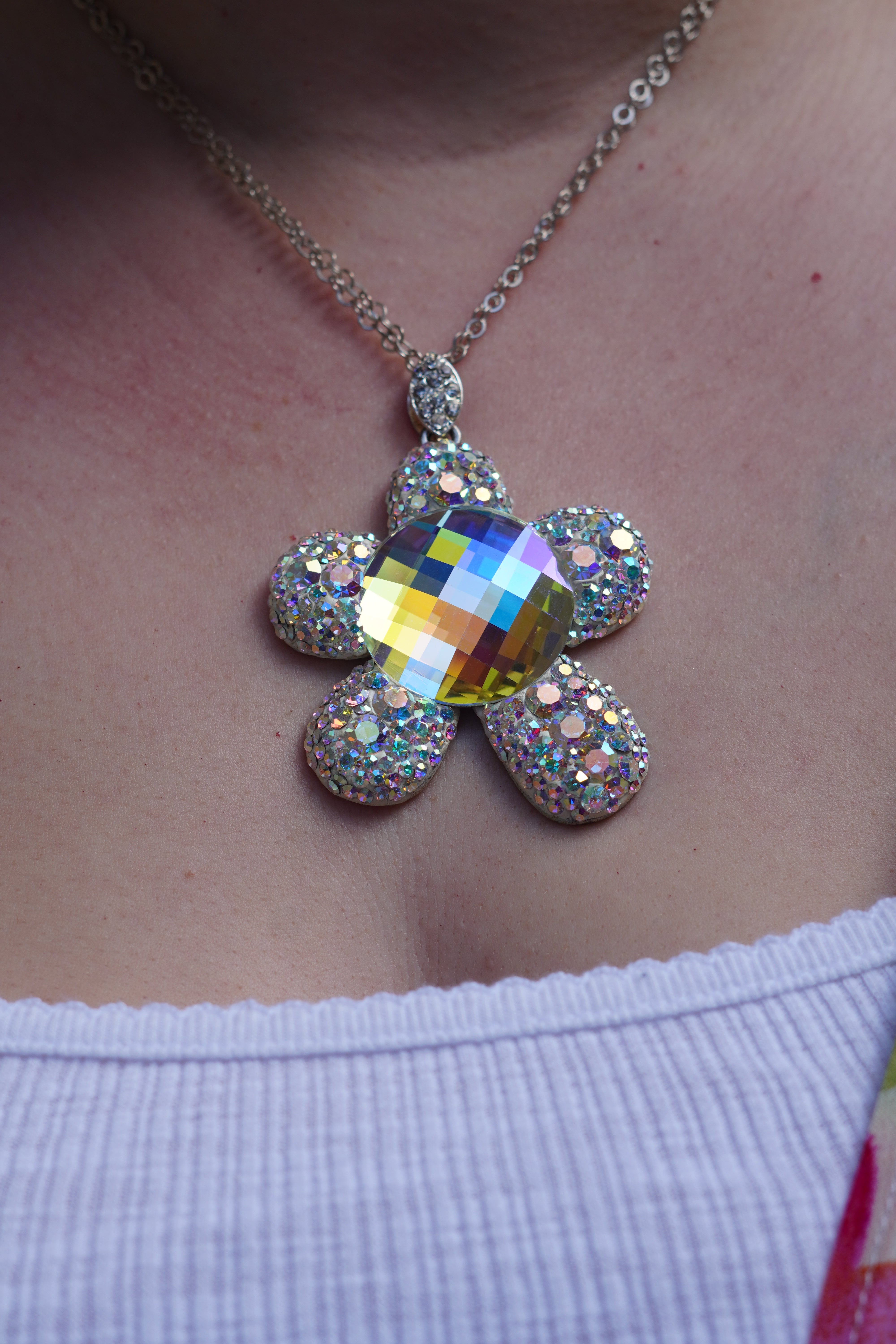 Aurora Borealis Swarovski Crystal Flower Pendant