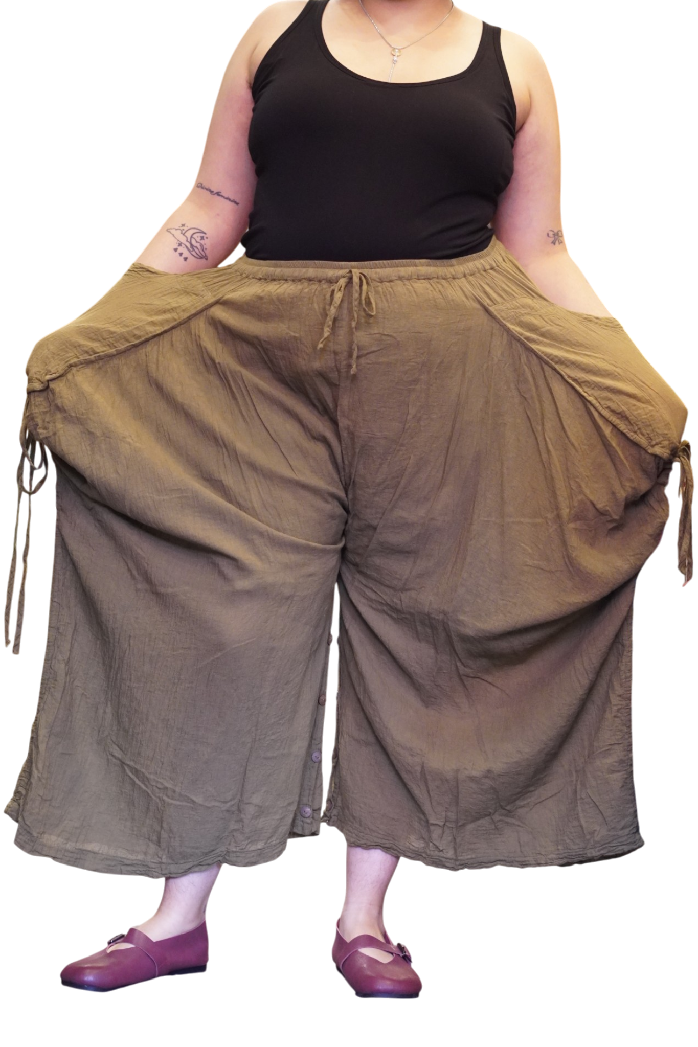 Olive Cotton Voile Tashi Versatile Pants/Skirt