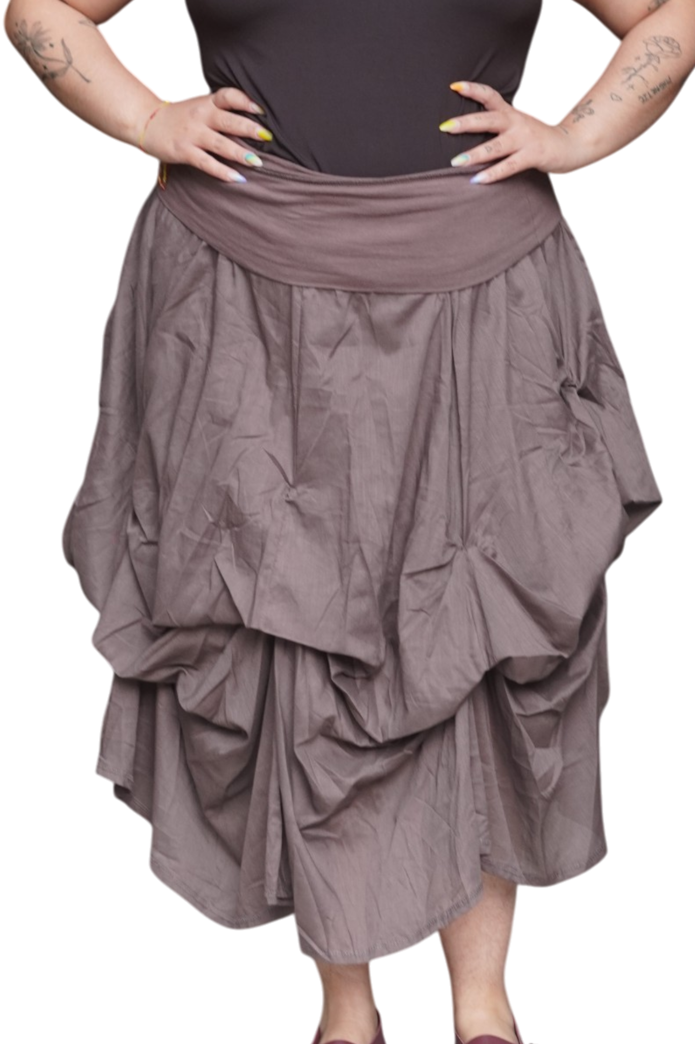 Mocha Gathered Bubble Cotton Voile Tiered Skirt