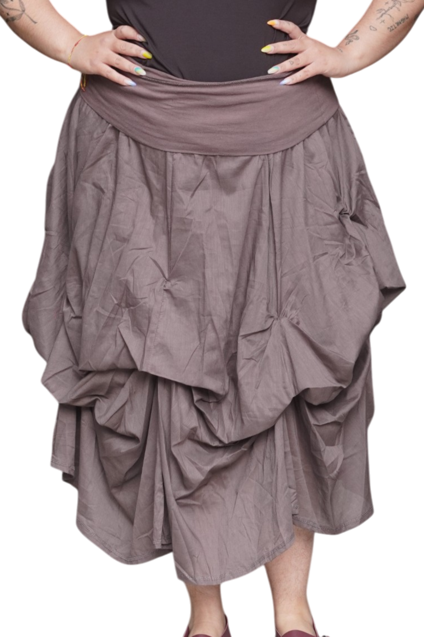 Mocha Gathered Bubble Cotton Voile Tiered Skirt