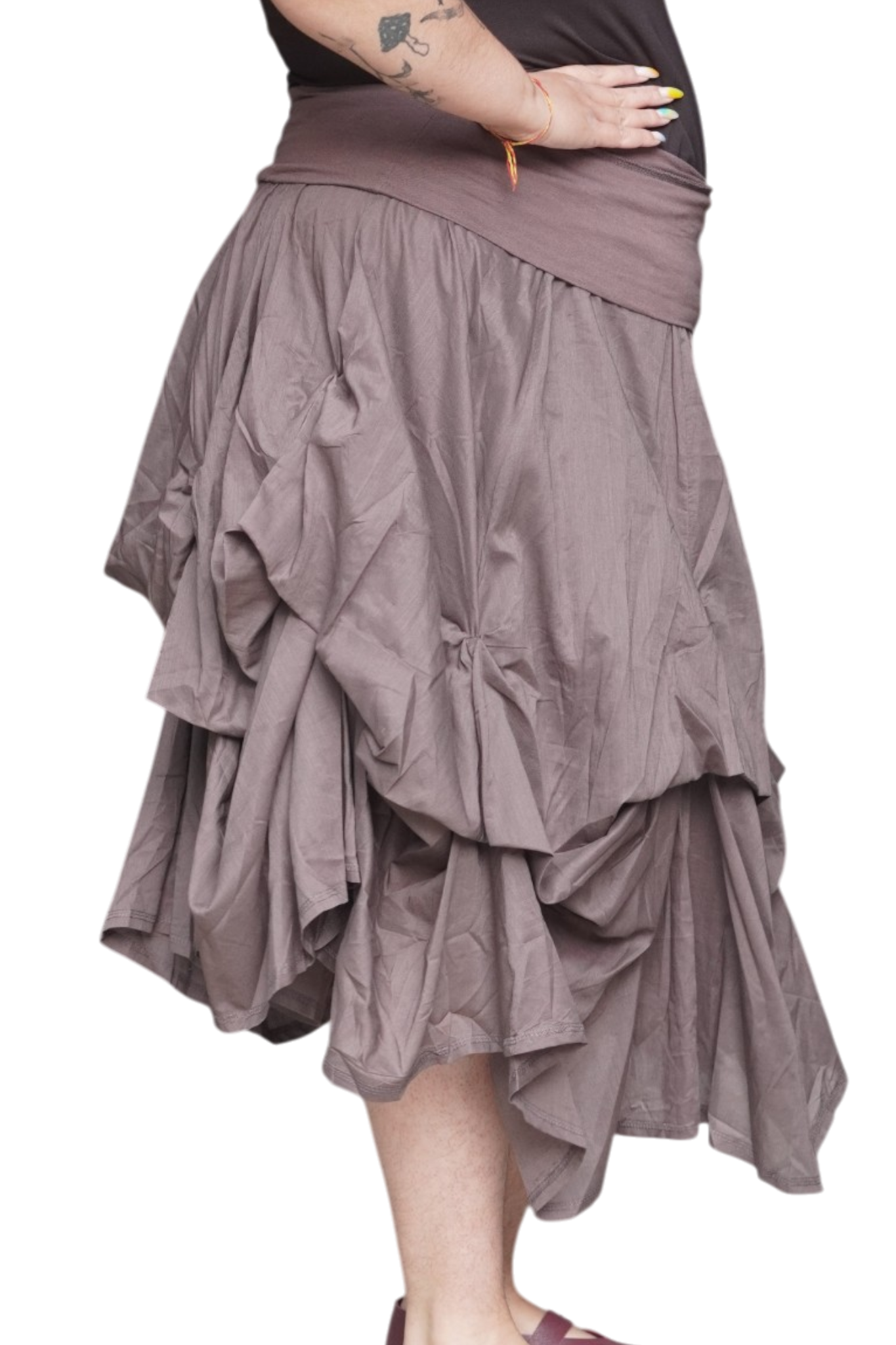 Mocha Gathered Bubble Cotton Voile Tiered Skirt