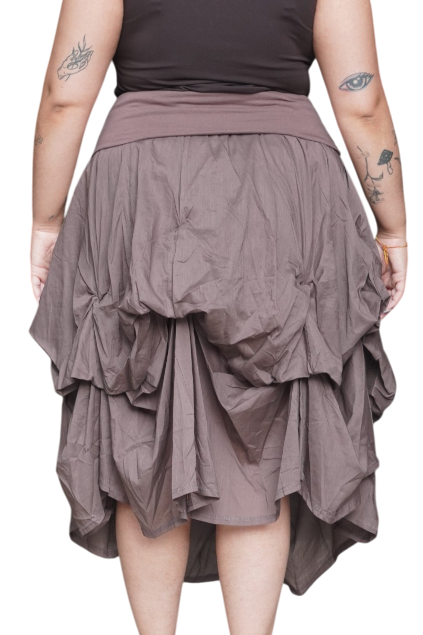 Mocha Gathered Bubble Cotton Voile Tiered Skirt
