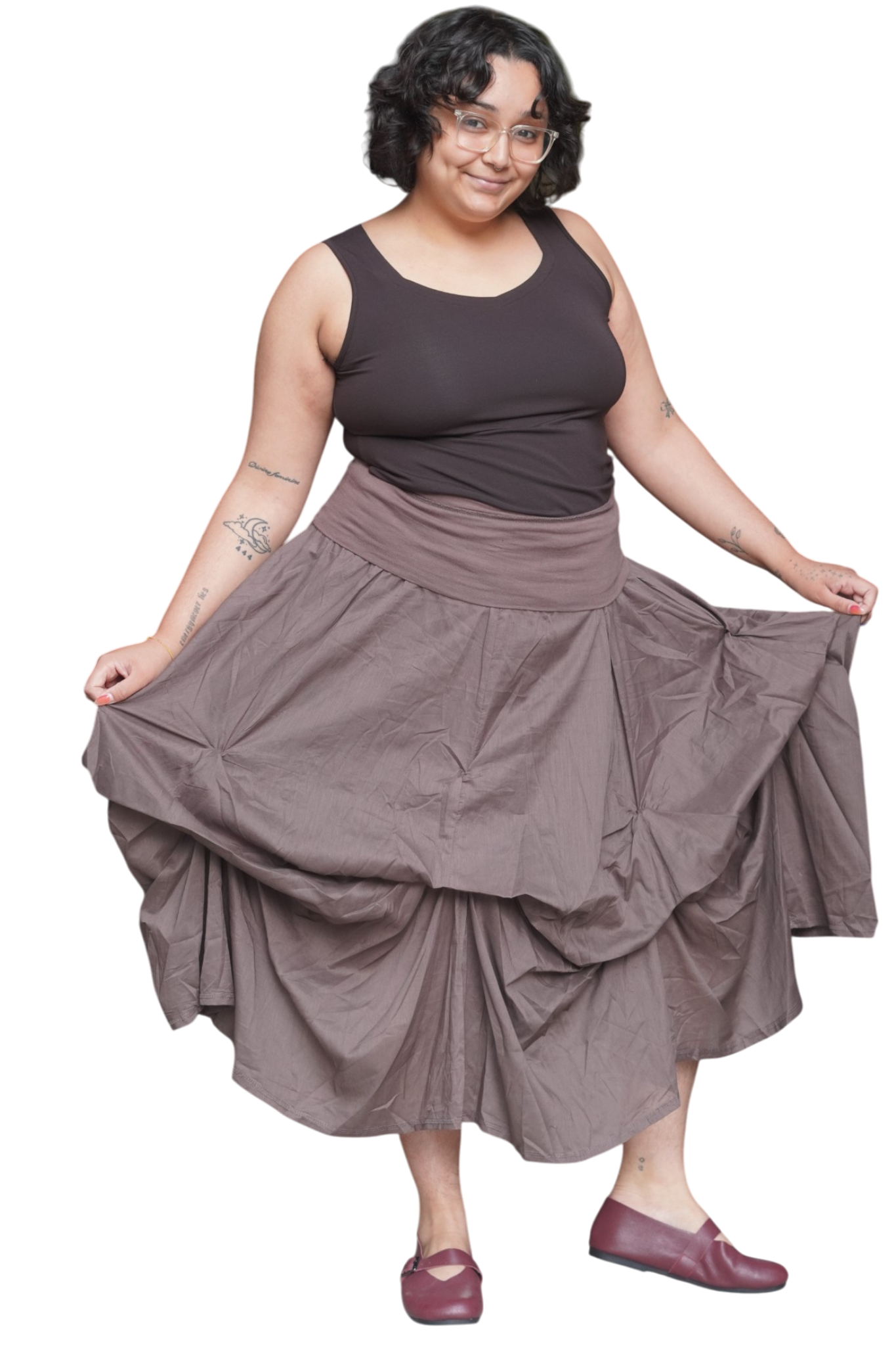 Mocha Gathered Bubble Cotton Voile Tiered Skirt