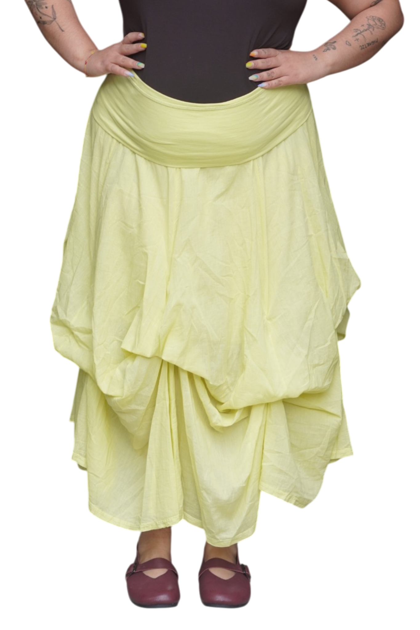 Wasabi Gathered Bubble Cotton Voile Tiered Skirt