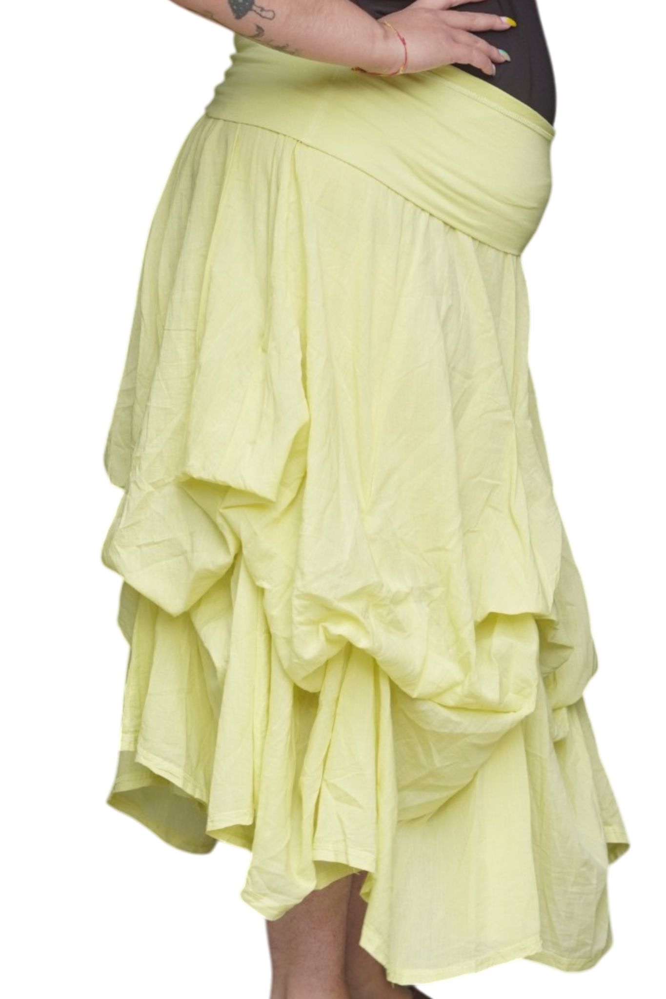 Wasabi Gathered Bubble Cotton Voile Tiered Skirt